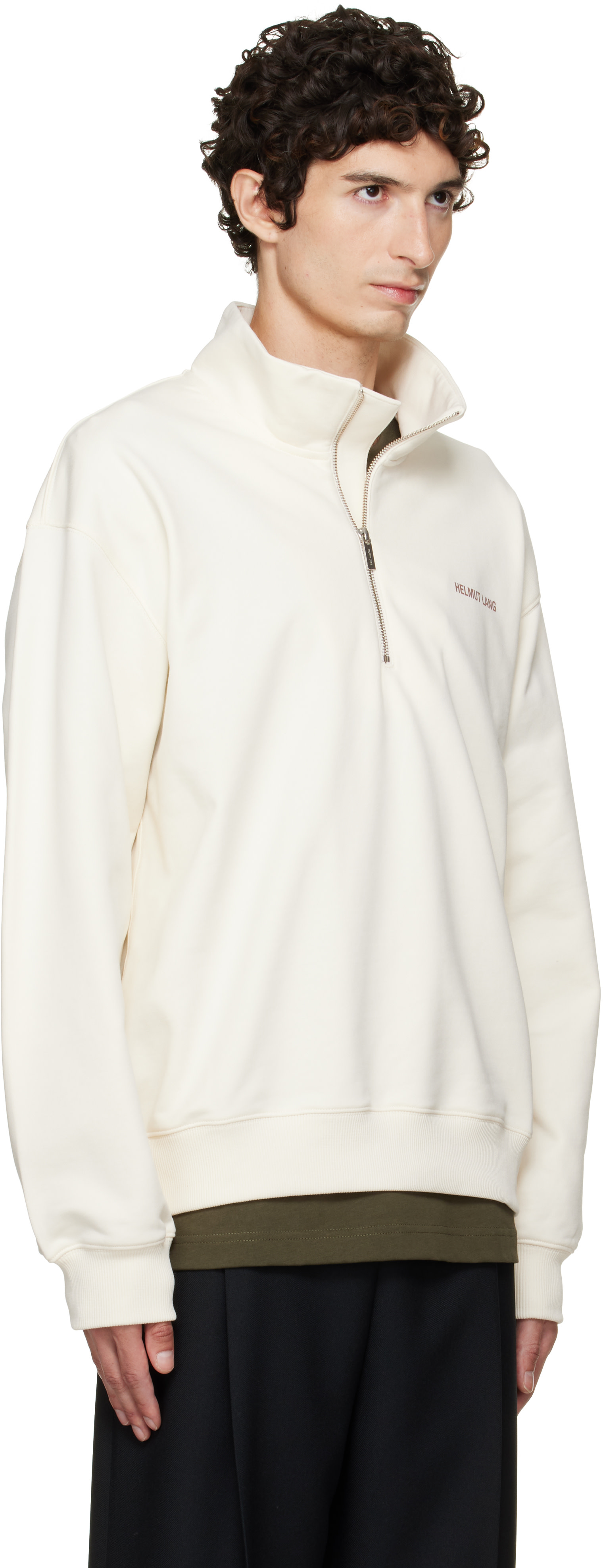 Helmut Lang - Off-White Small Logo Quarter-Zip Sweatshirt