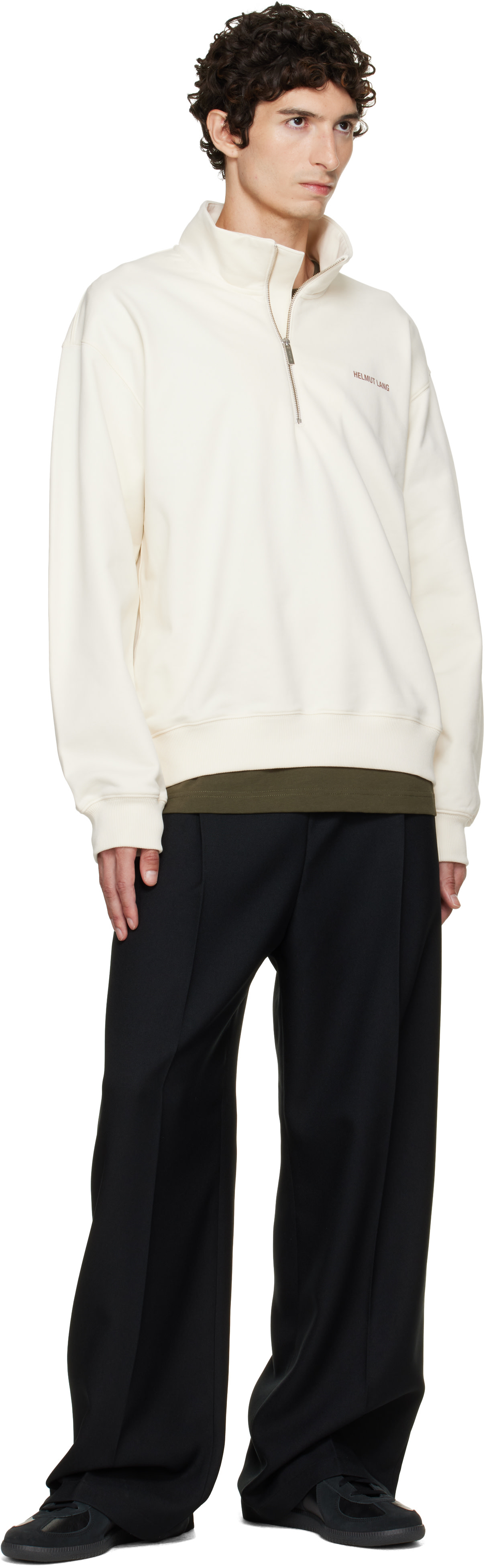Helmut Lang - Off-White Small Logo Quarter-Zip Sweatshirt