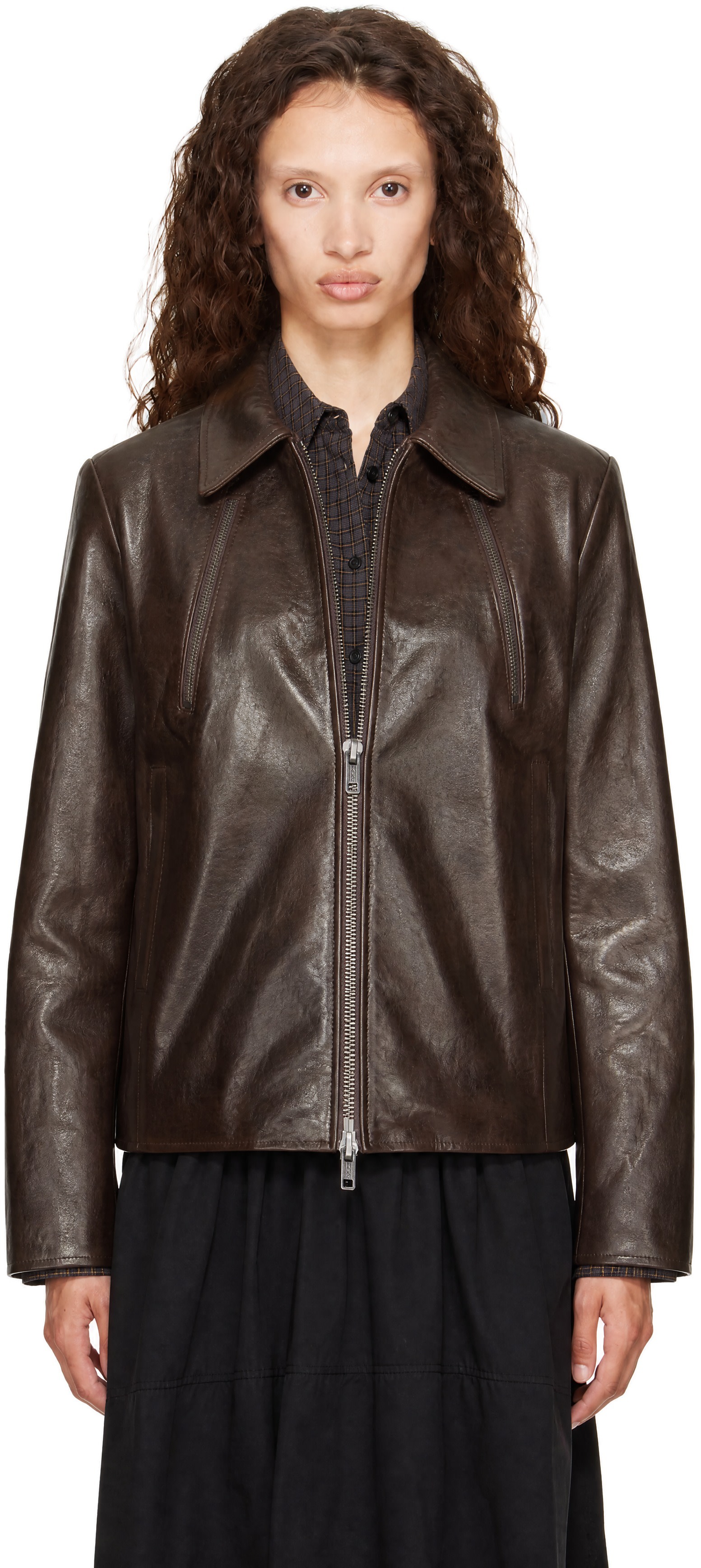 YMC - Brown Cypher Leather Jacket