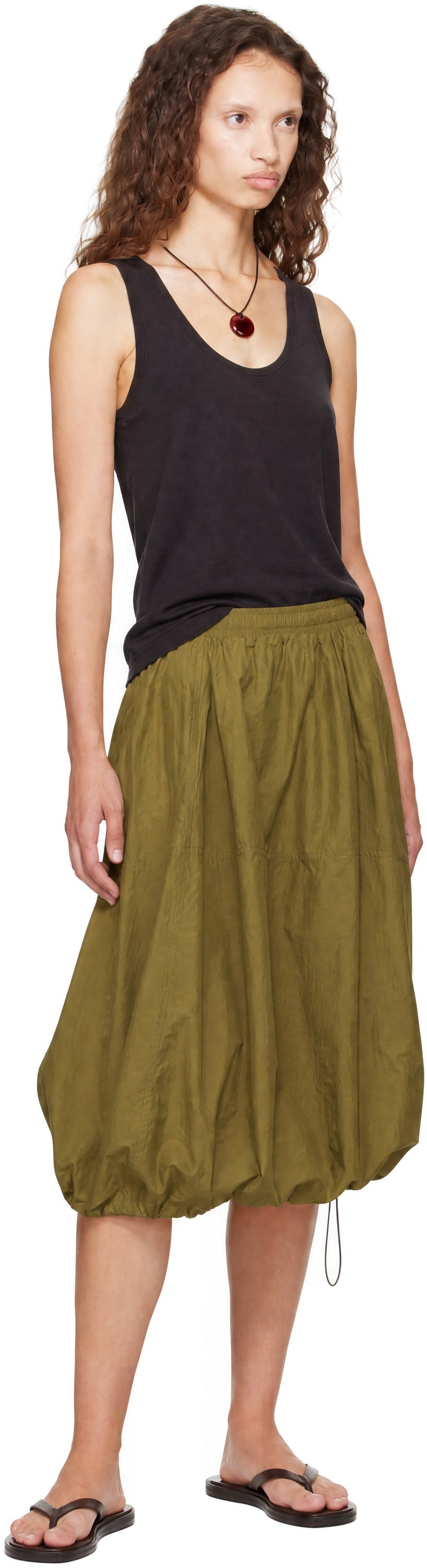 YMC - Jupe midi parachute verte