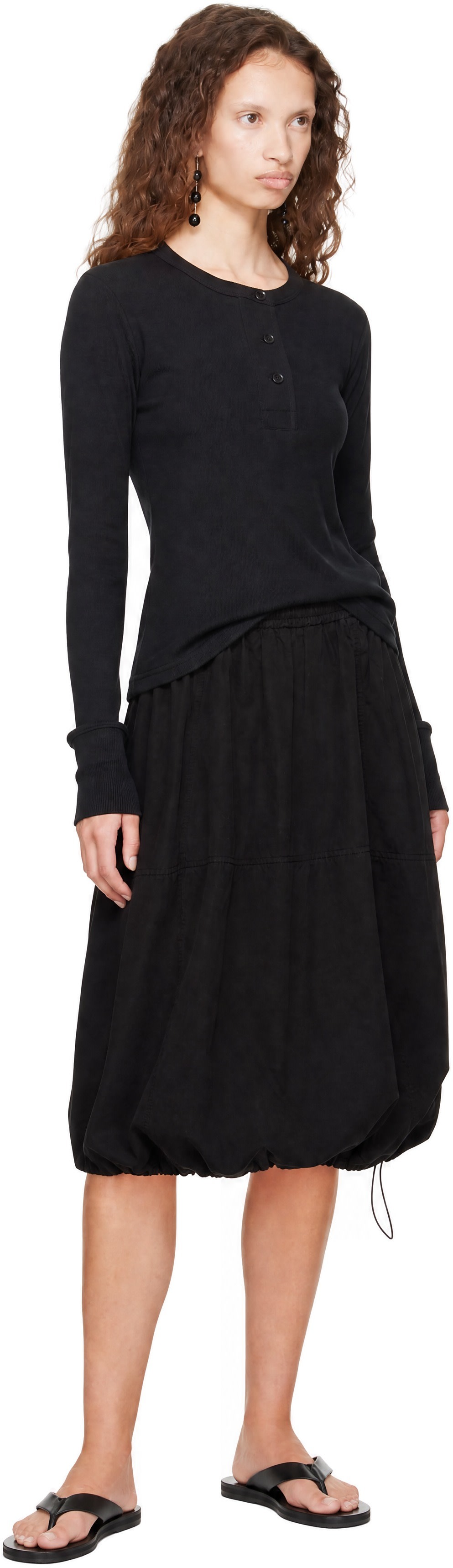 YMC - Jupe midi parachute noire