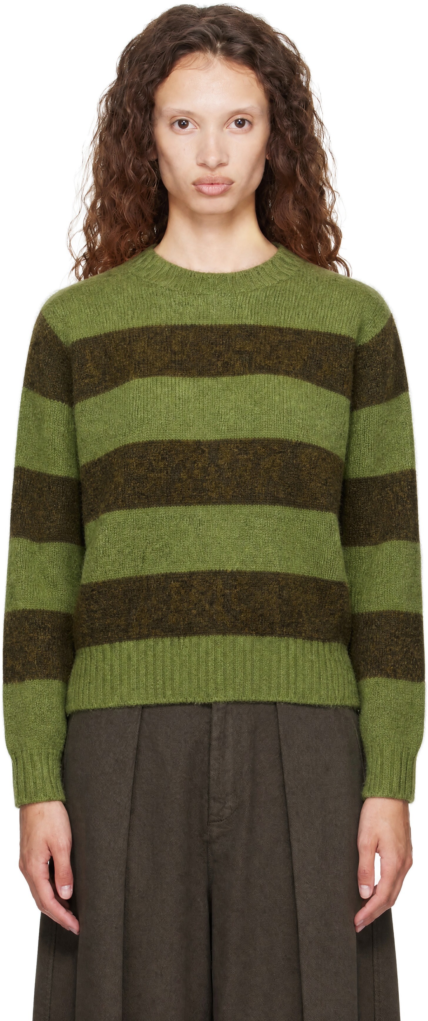 YMC - Pull Jets vert à rayures