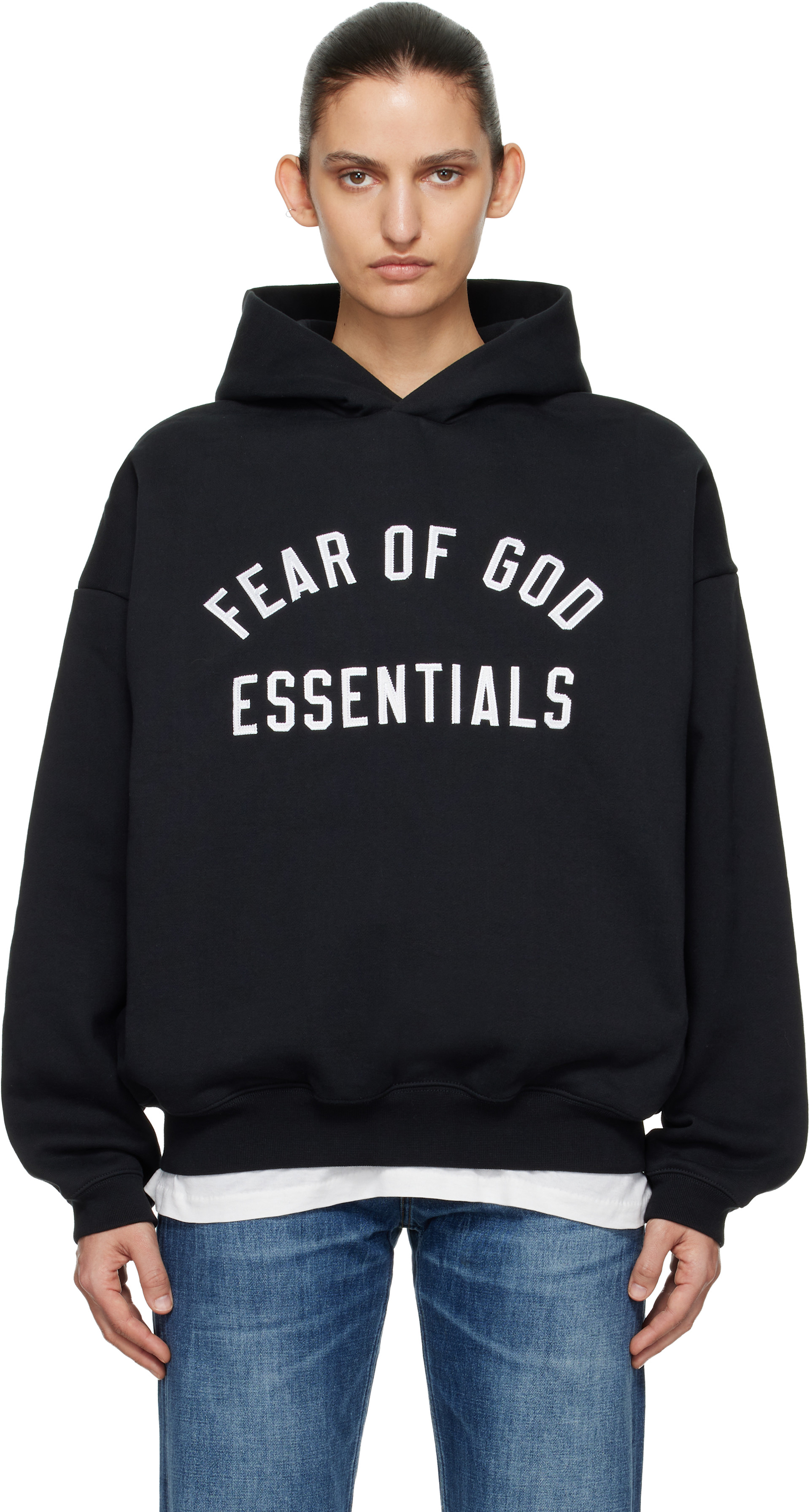 Fear of God ESSENTIALS - Pull à capuche 90s noir à logo de style collégial
