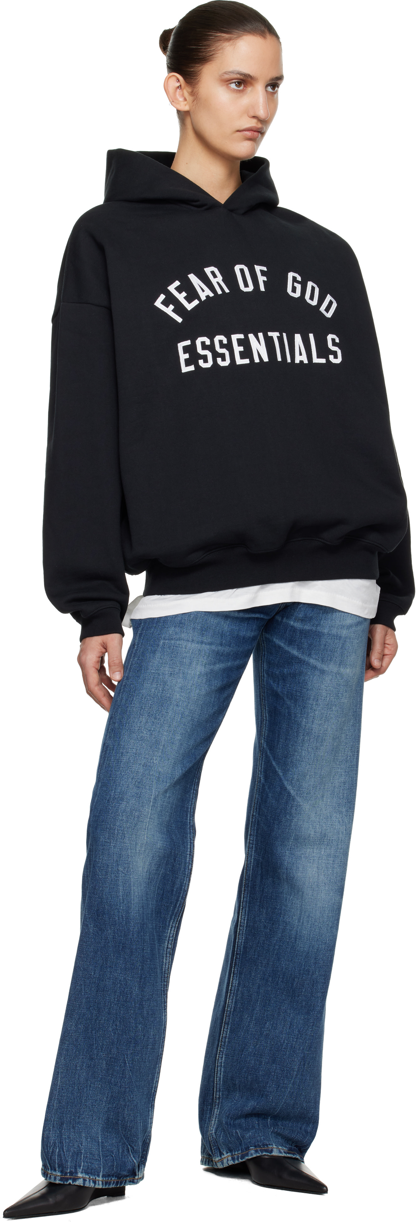 Fear of God ESSENTIALS: ブラック Varsity 90s フーディ | SSENSE 日本