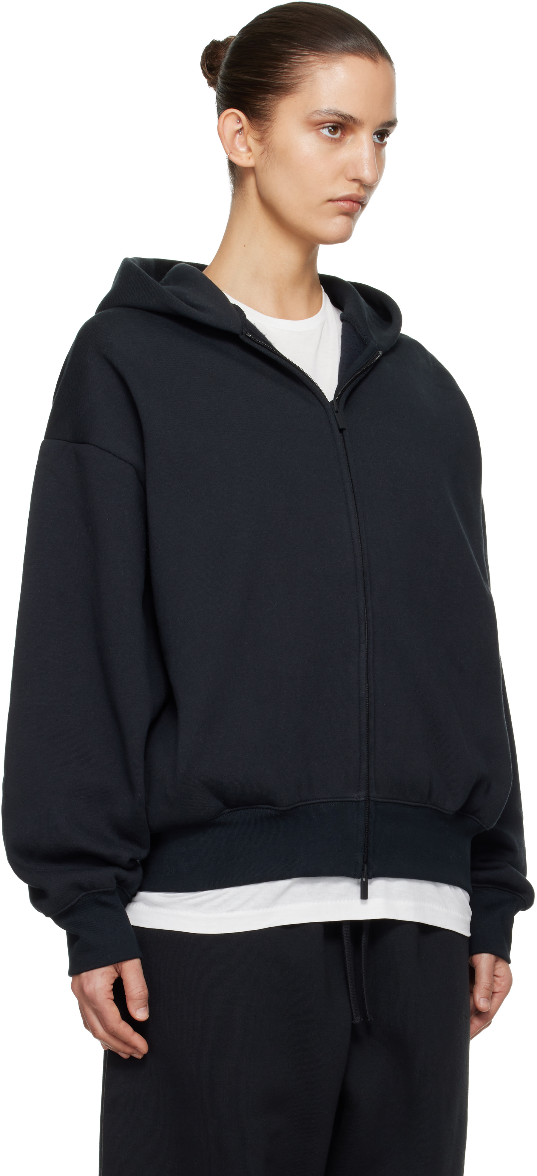Fear of God ESSENTIALS - Pull à capuche noir à coupe classique et à glissière