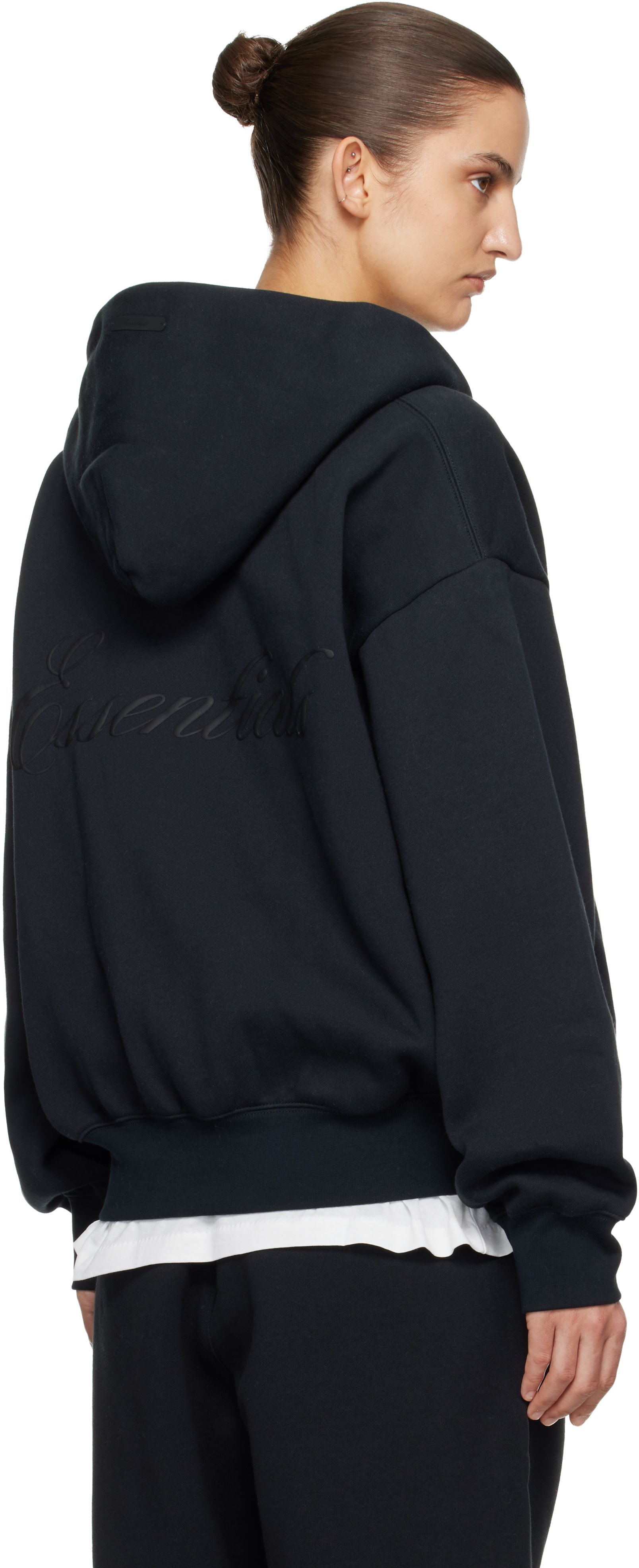 Fear of God ESSENTIALS - Pull à capuche noir à coupe classique et à glissière