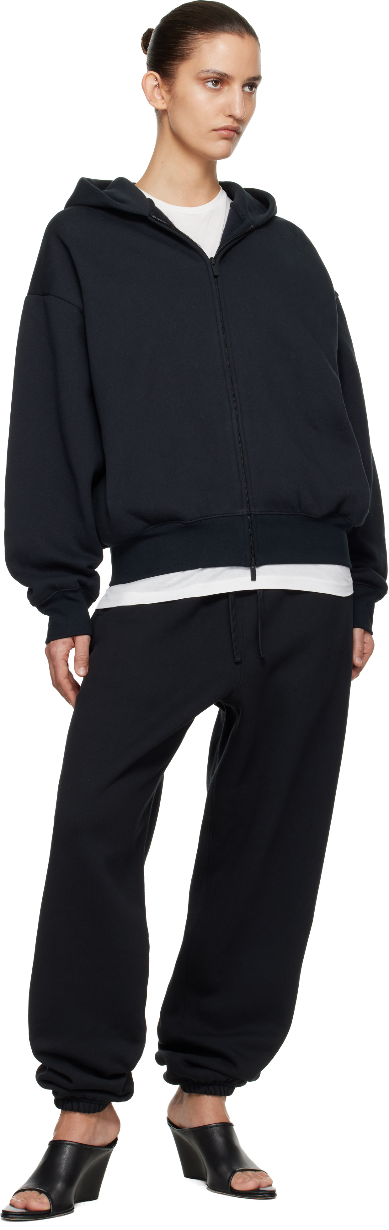 Fear of God ESSENTIALS - Pull à capuche noir à coupe classique et à glissière