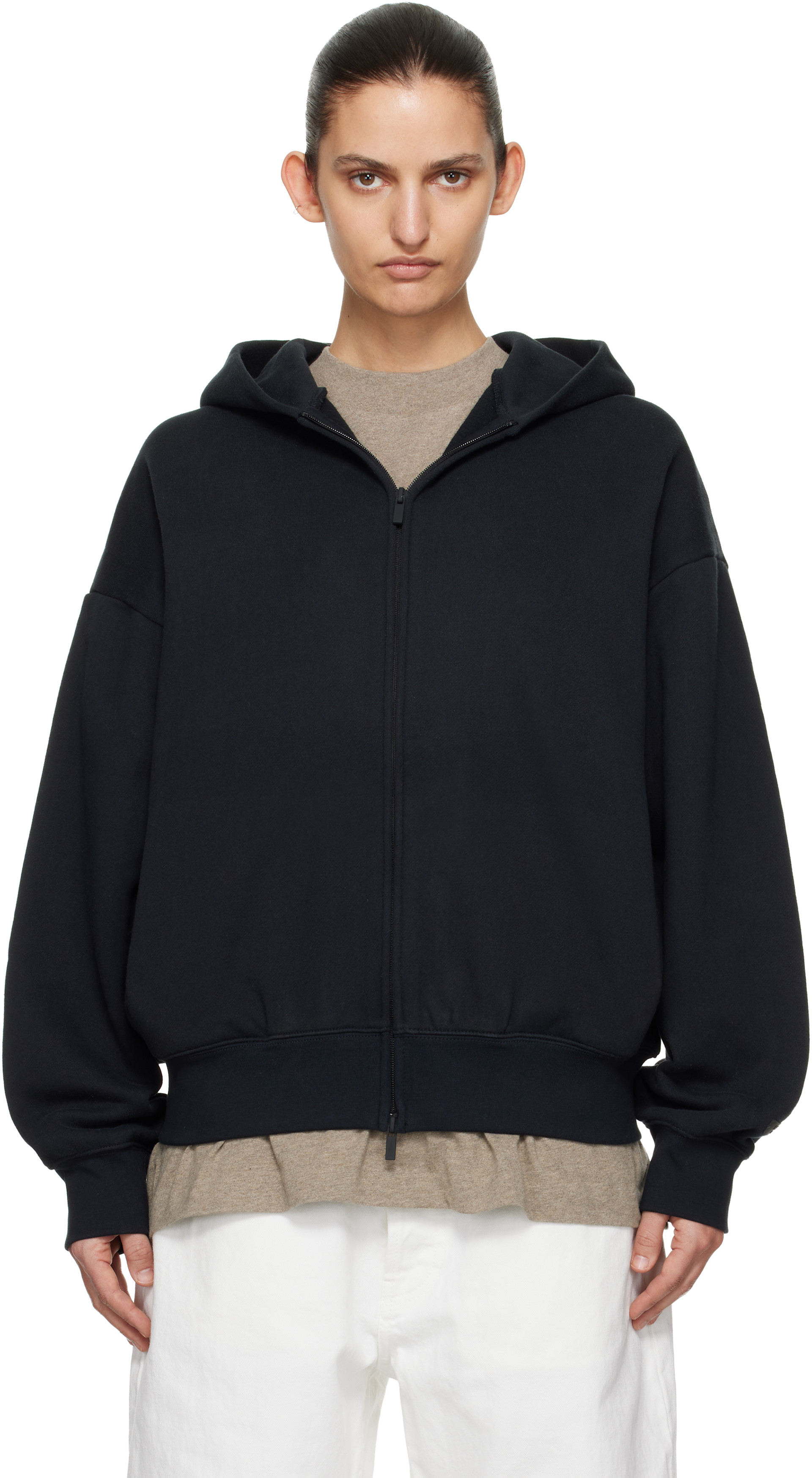 Fear of God ESSENTIALS - Pull à capuche noir à coupe classique et à glissière