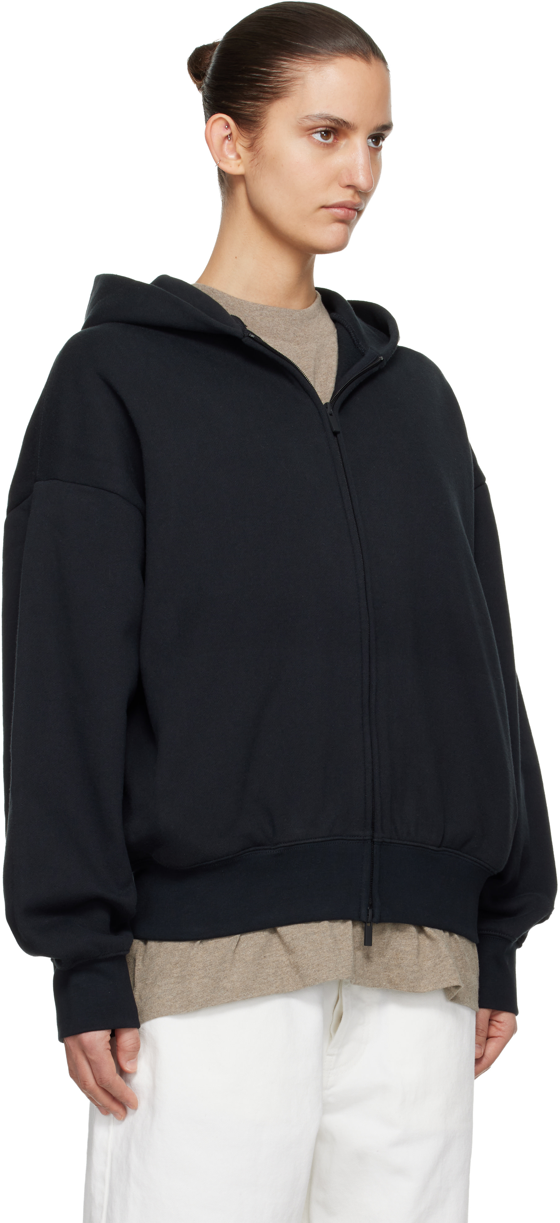 Fear of God ESSENTIALS - Pull à capuche noir à coupe classique et à glissière
