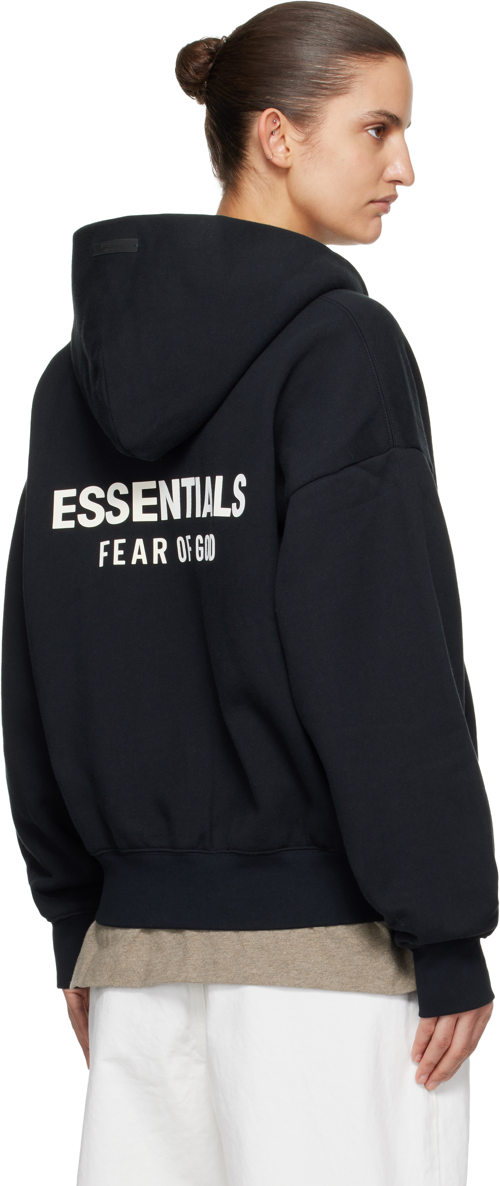 Fear of God ESSENTIALS - Pull à capuche noir à coupe classique et à glissière