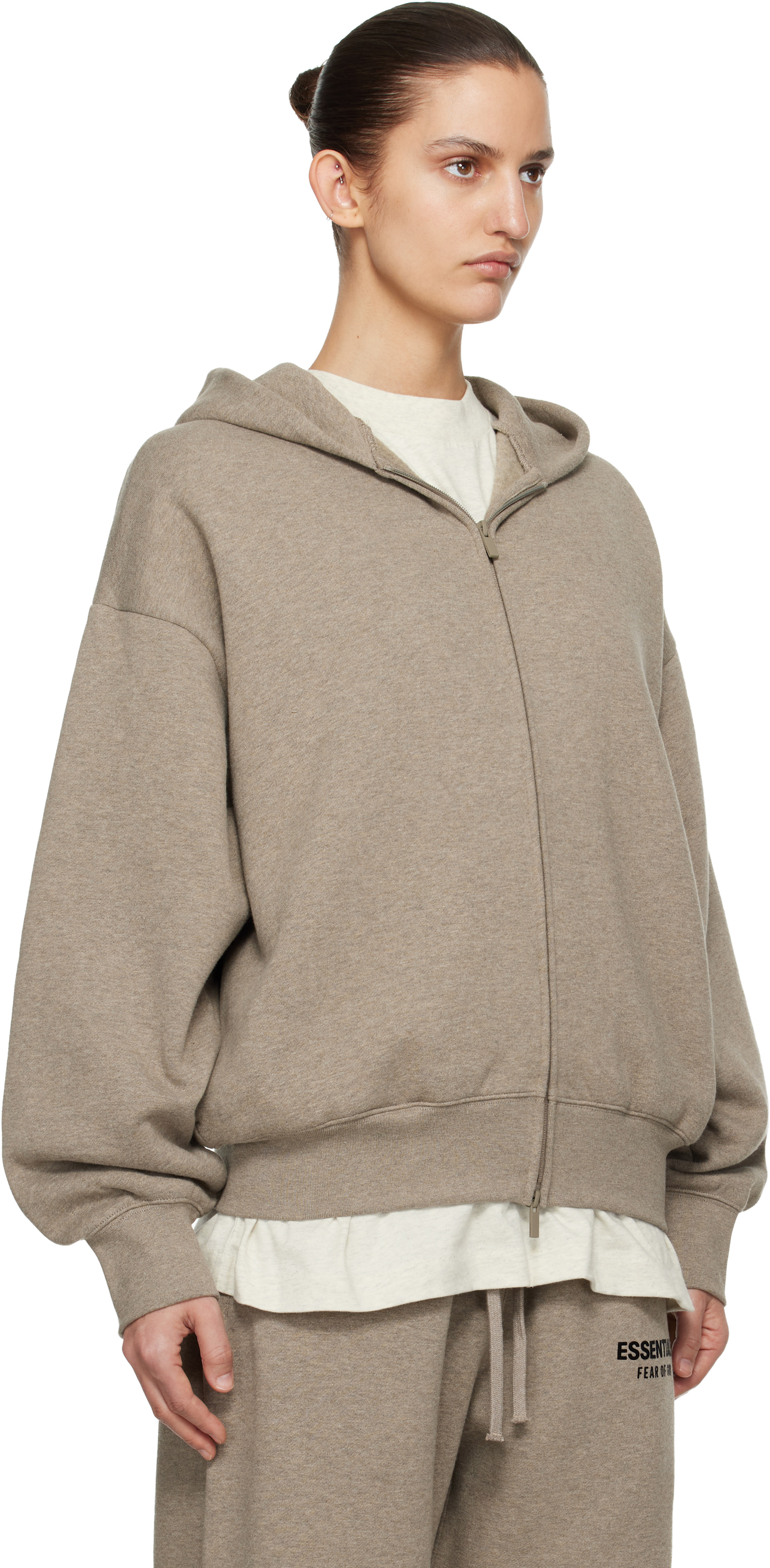 Fear of God ESSENTIALS - Pull à capuche beige à coupe classique et à glissière
