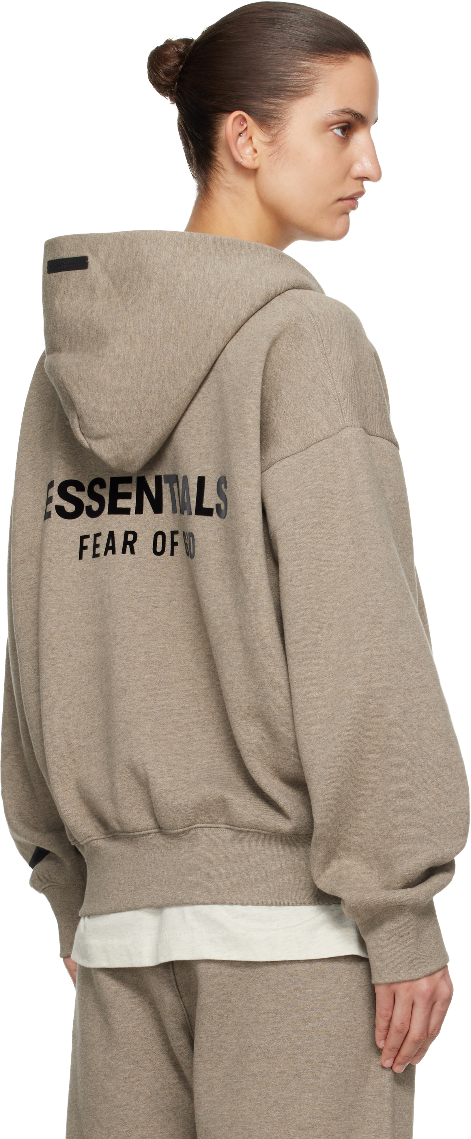 Fear of God ESSENTIALS - Pull à capuche beige à coupe classique et à glissière