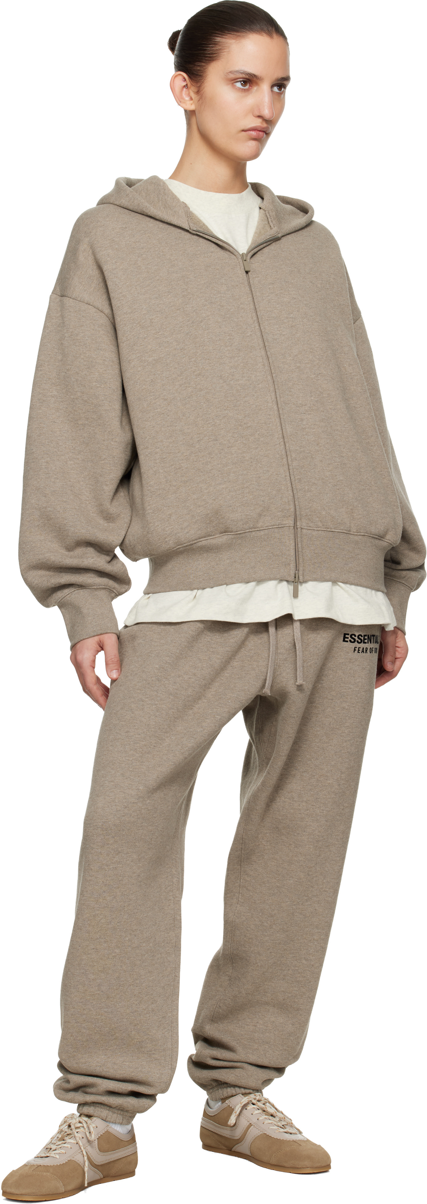 Fear of God ESSENTIALS - Pull à capuche beige à coupe classique et à glissière