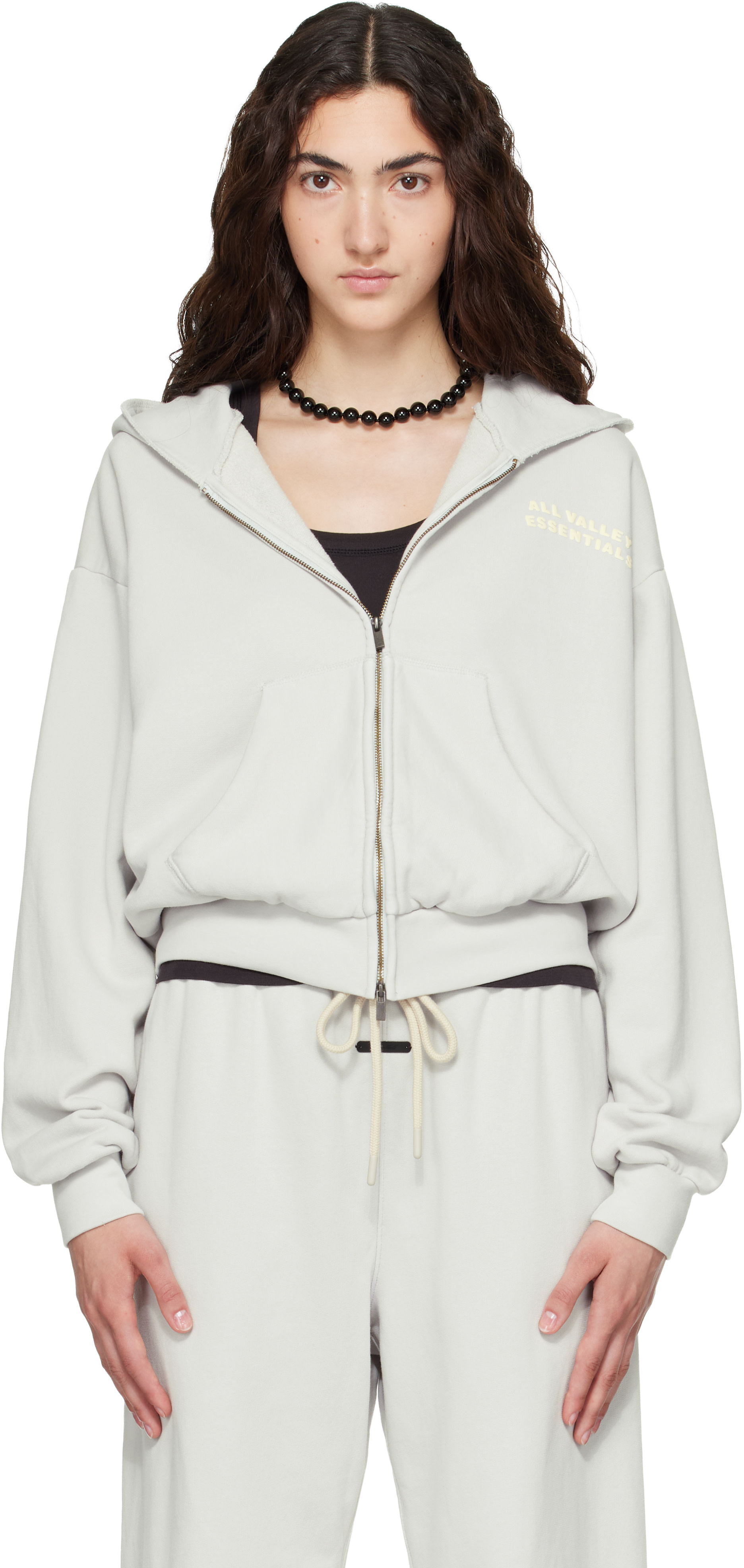 Fear of God ESSENTIALS - Pull à capuche gris à glissière prolongée