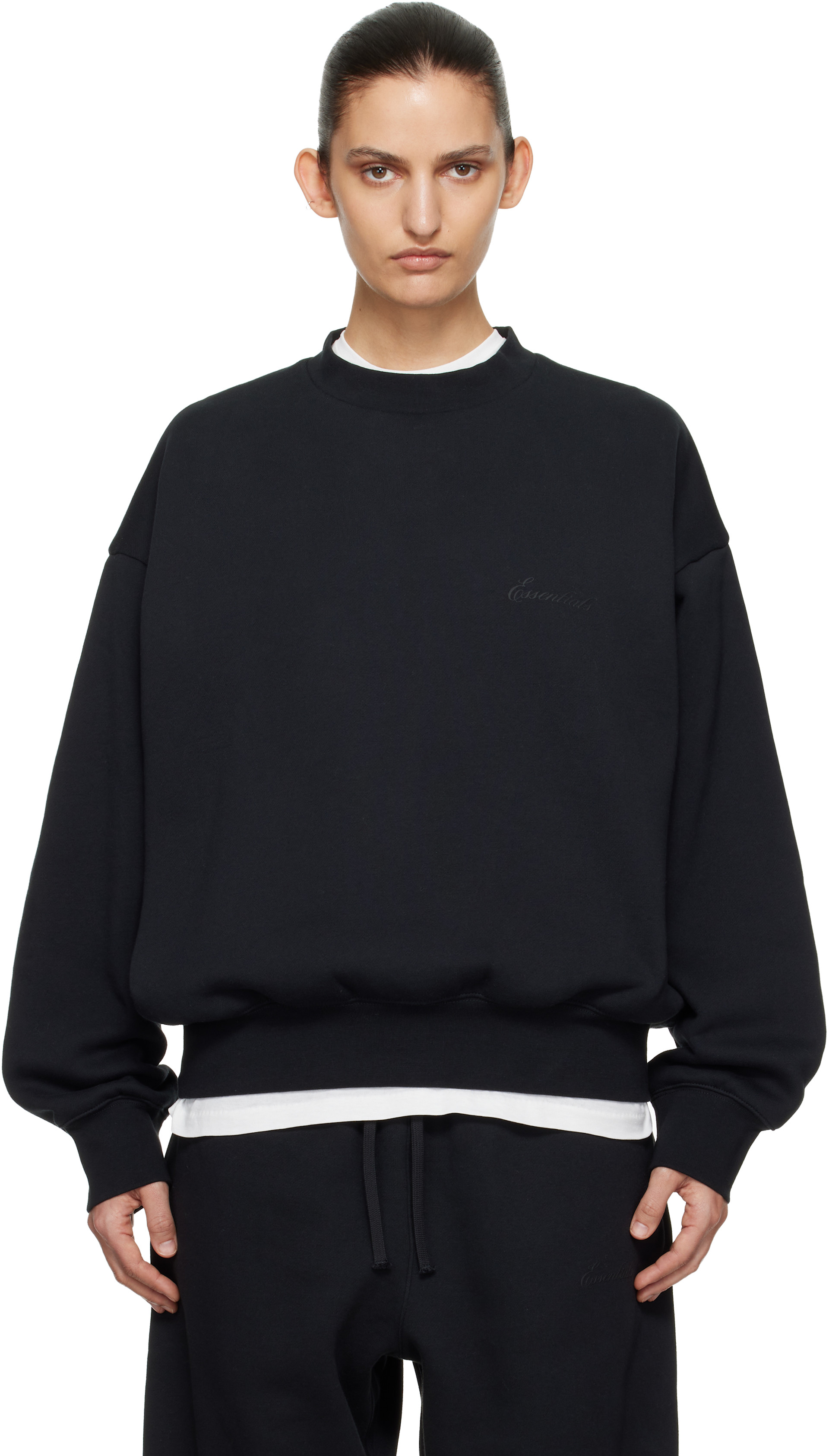 Fear of God ESSENTIALS - 블랙 클래식 크루넥 스웨트셔츠