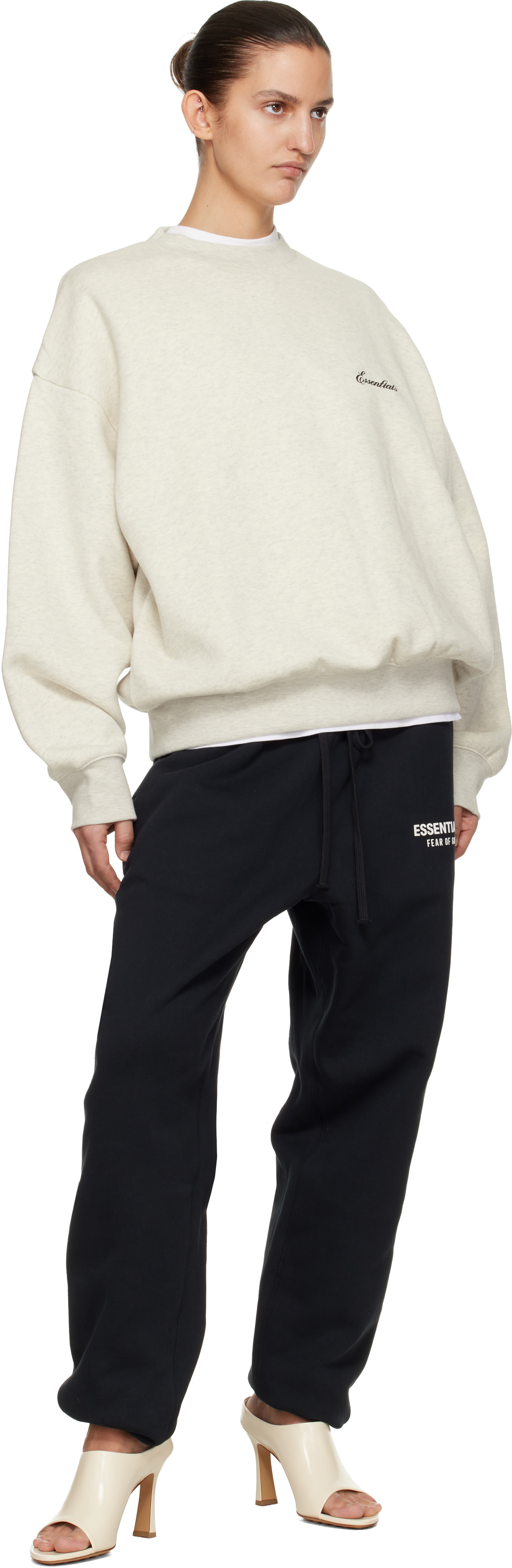 Fear of God ESSENTIALS - Pull molletonné blanc cassé à col ras du cou