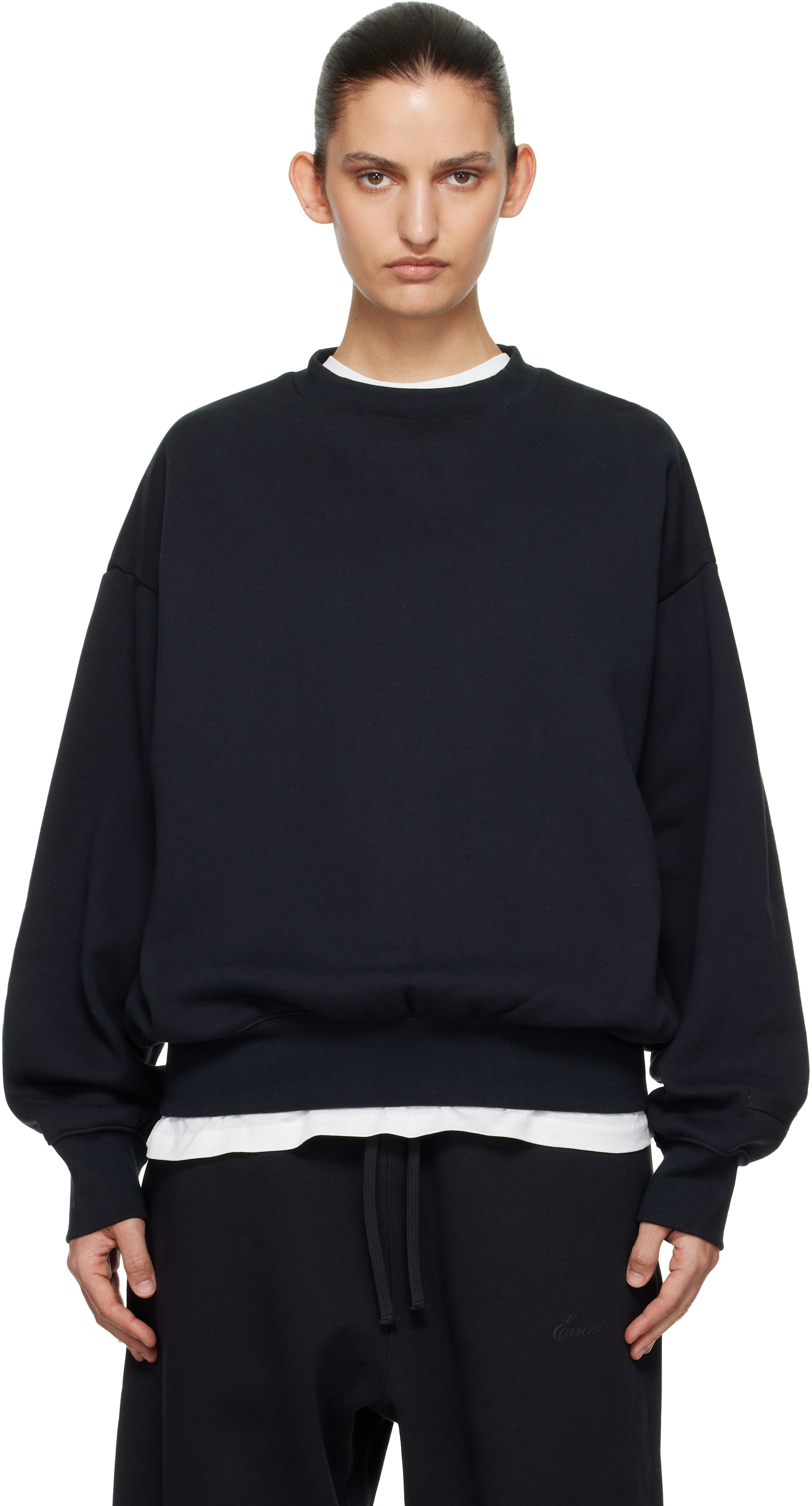 Fear of God ESSENTIALS - Pull molletonné noir à coupe classique et à col ras du cou