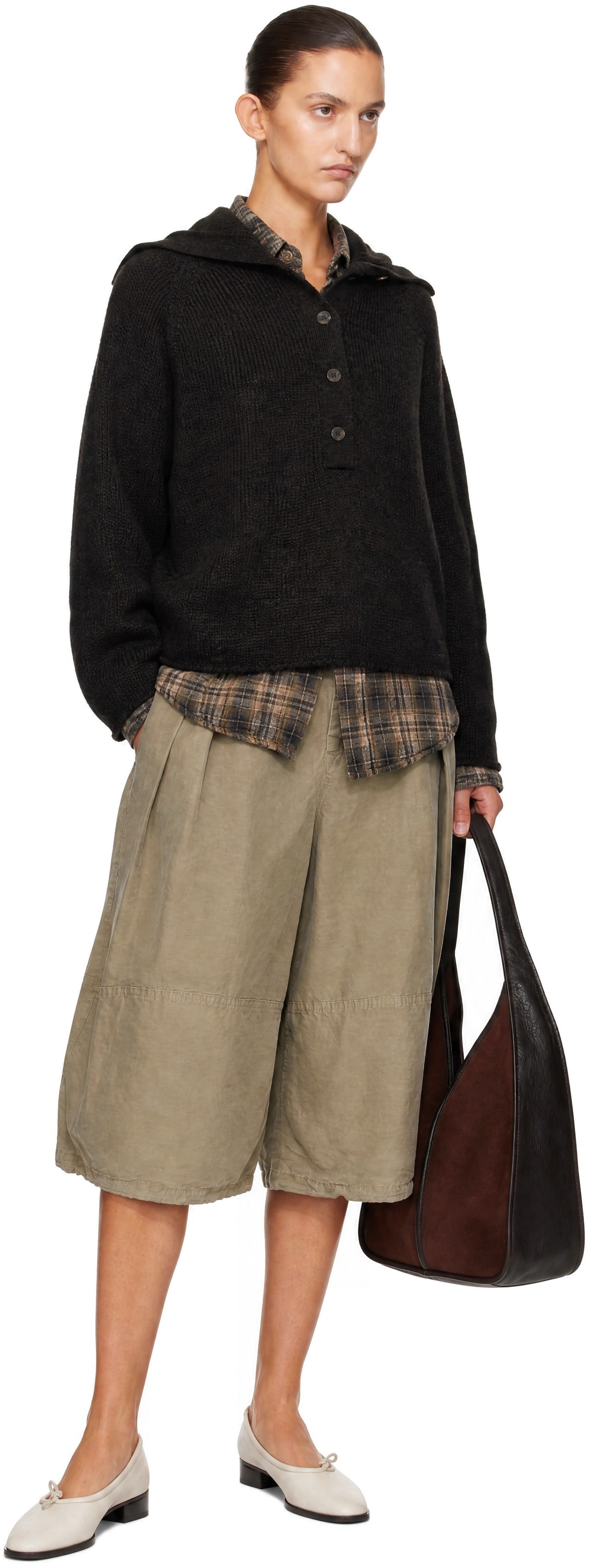 YMC - Pull Runaway brun à col cheminée