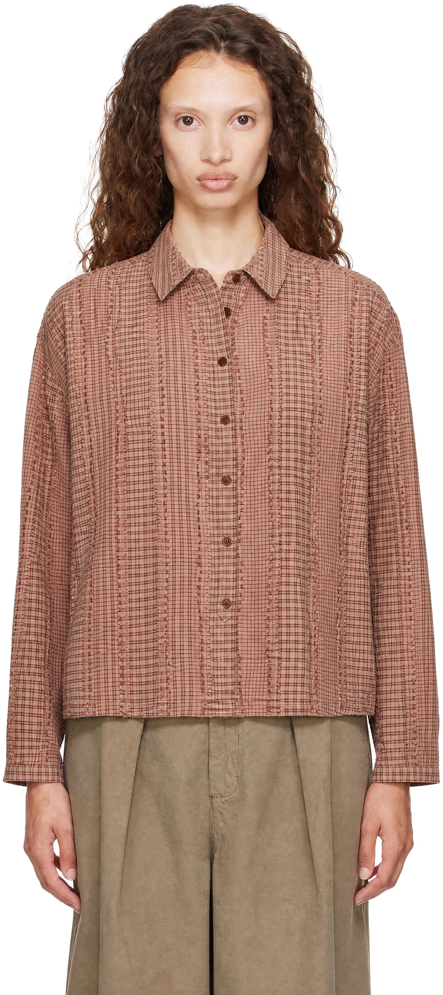 YMC - Chemise Marianne beige et rose