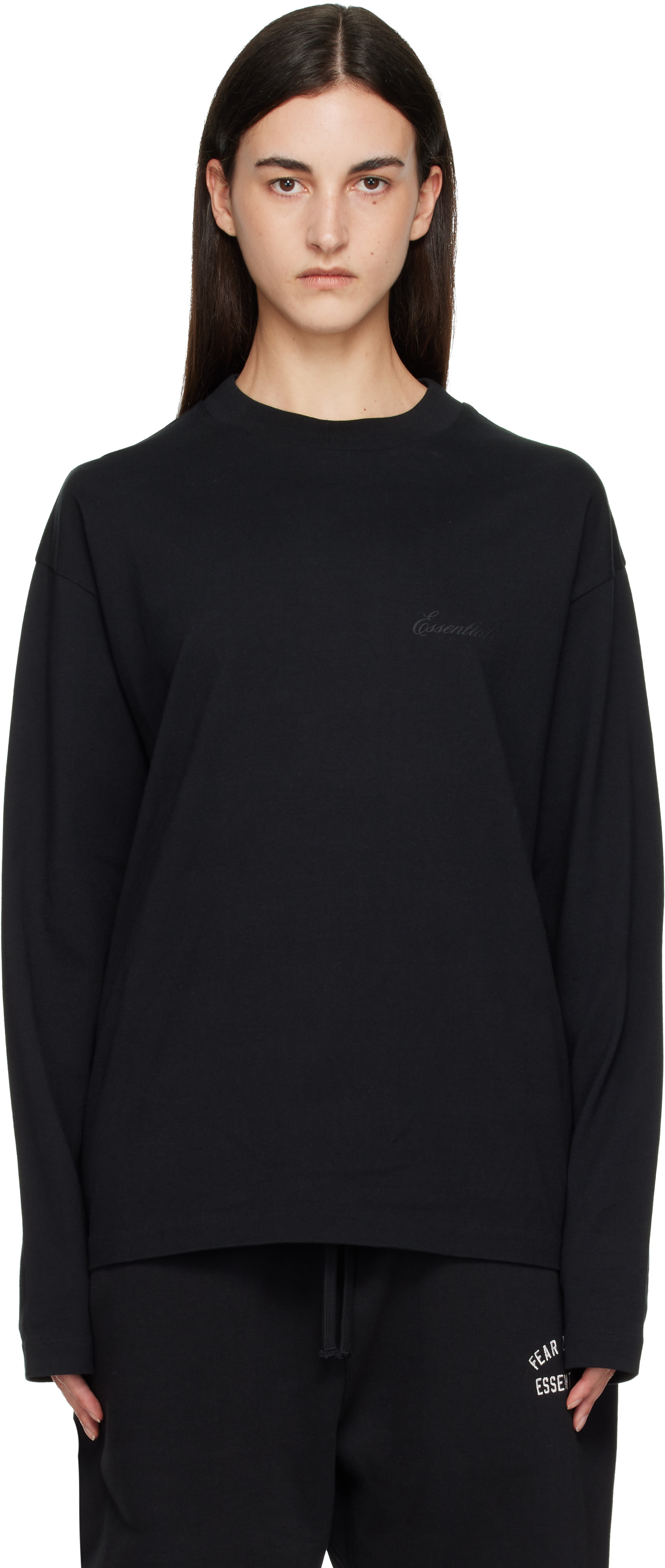 Fear of God ESSENTIALS: Black Classic Fit Long Sleeve T-shirt | SSENSE