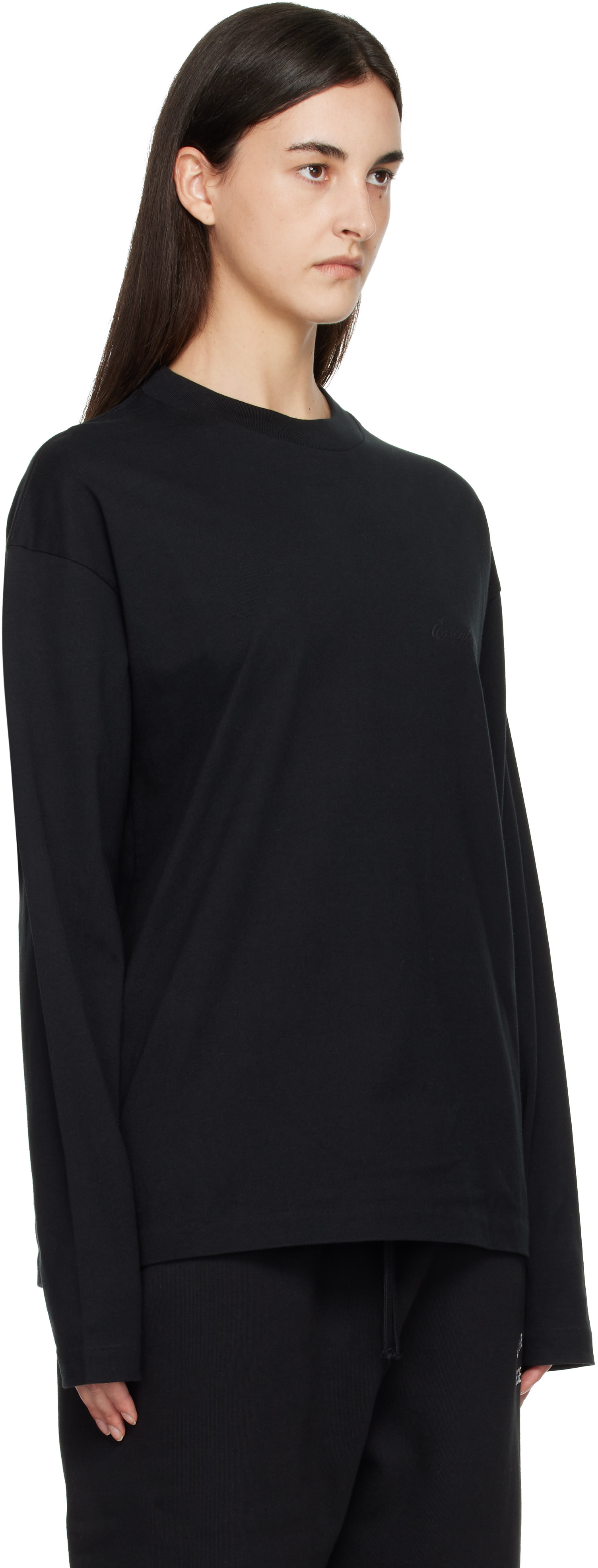 Fear of God ESSENTIALS: Black Classic Fit Long Sleeve T-shirt | SSENSE