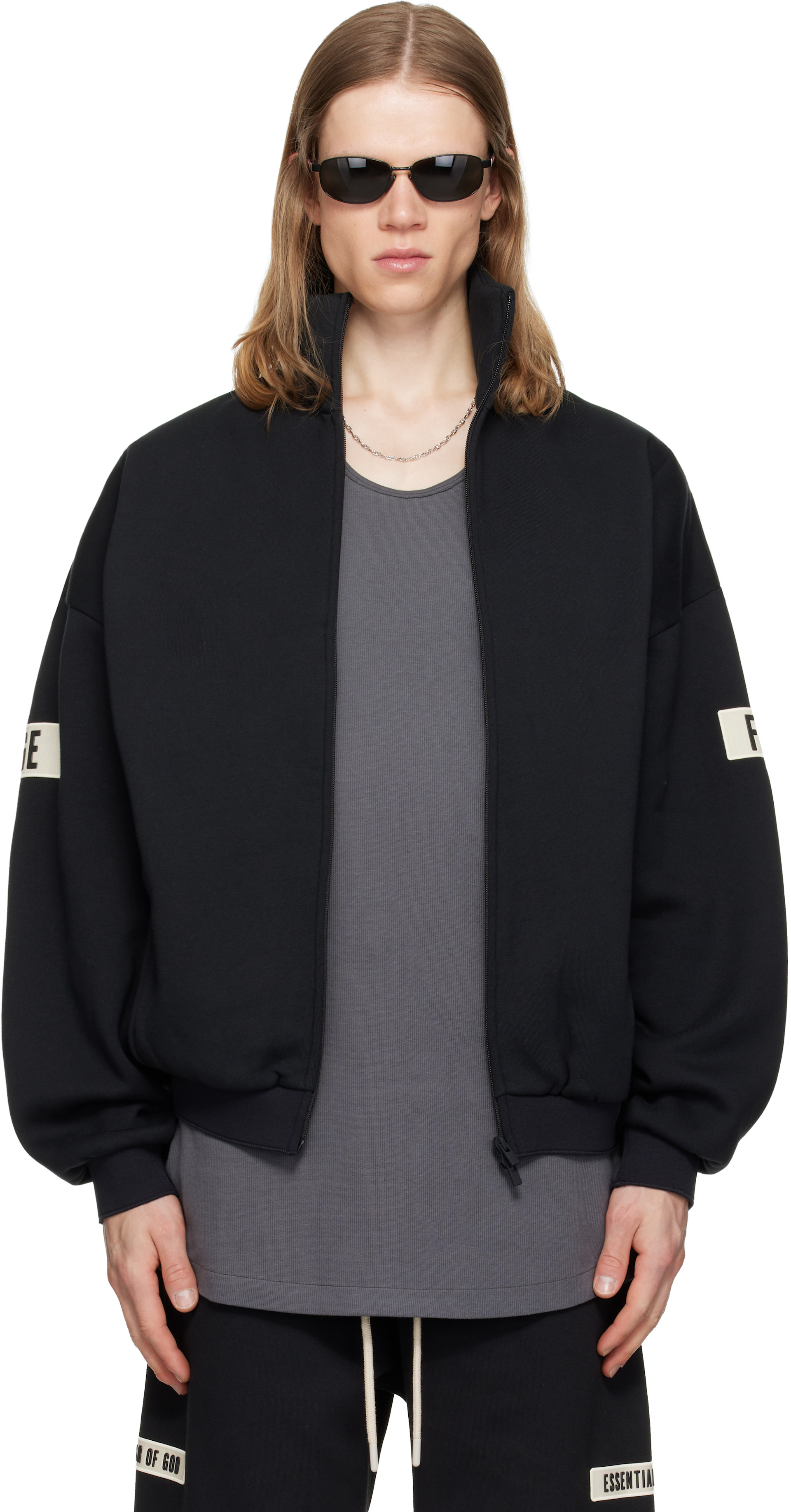 Fear of God ESSENTIALS - Black Logo Patch Track Jacket