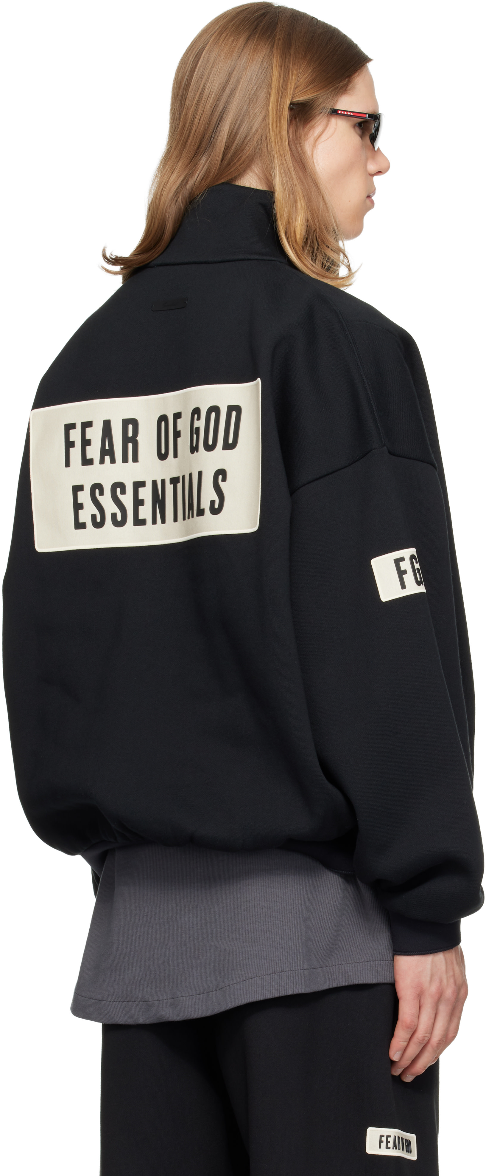 Fear of God ESSENTIALS - Black Logo Patch Track Jacket