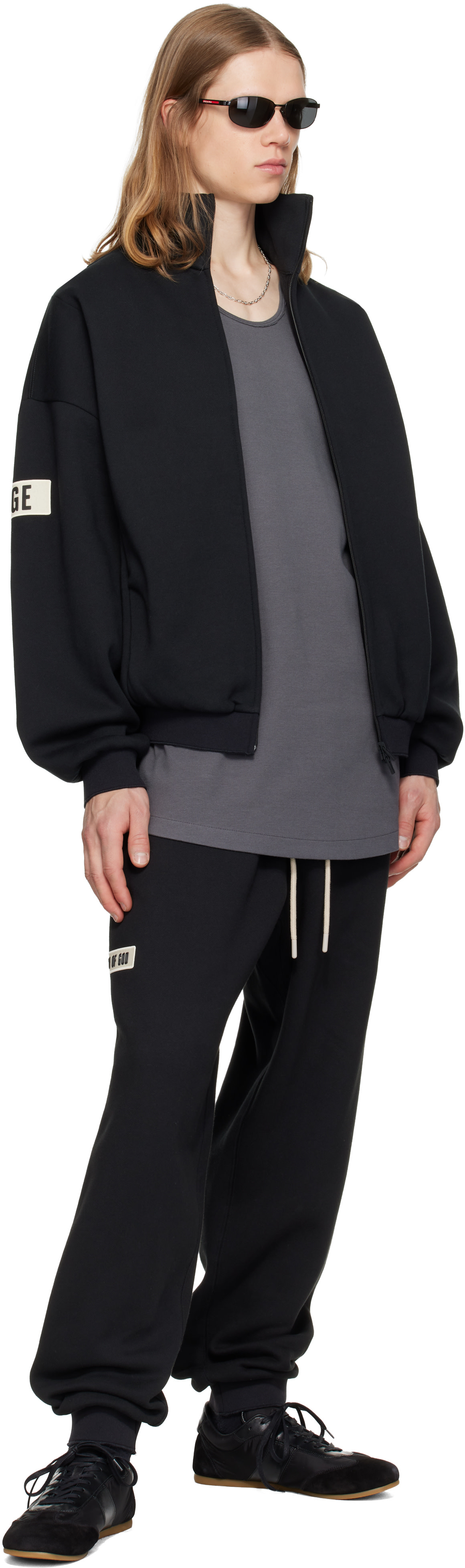 Fear of God ESSENTIALS - Black Logo Patch Track Jacket