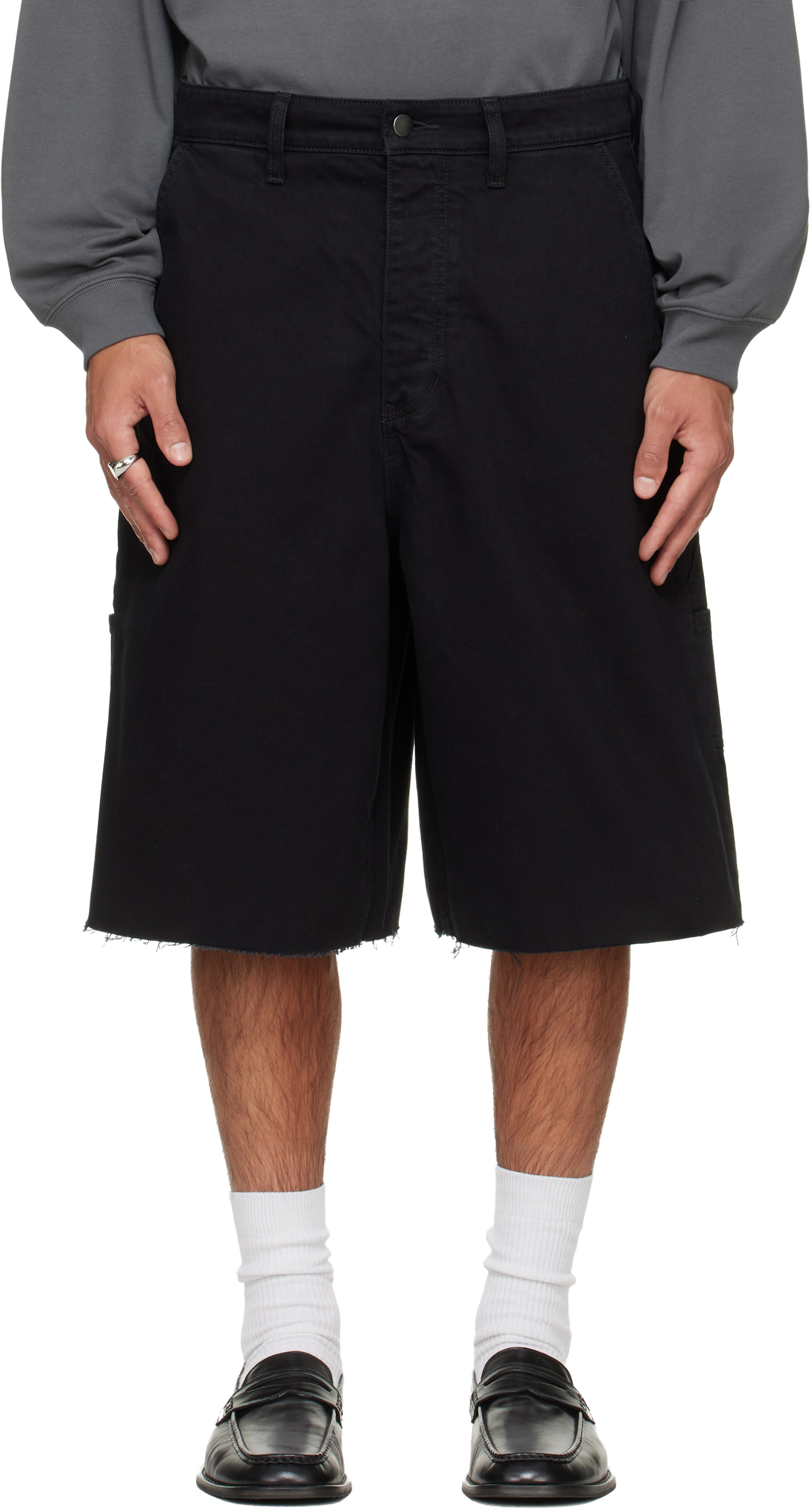 Fear of God ESSENTIALS - Short noir à cinq poches et à bords bruts