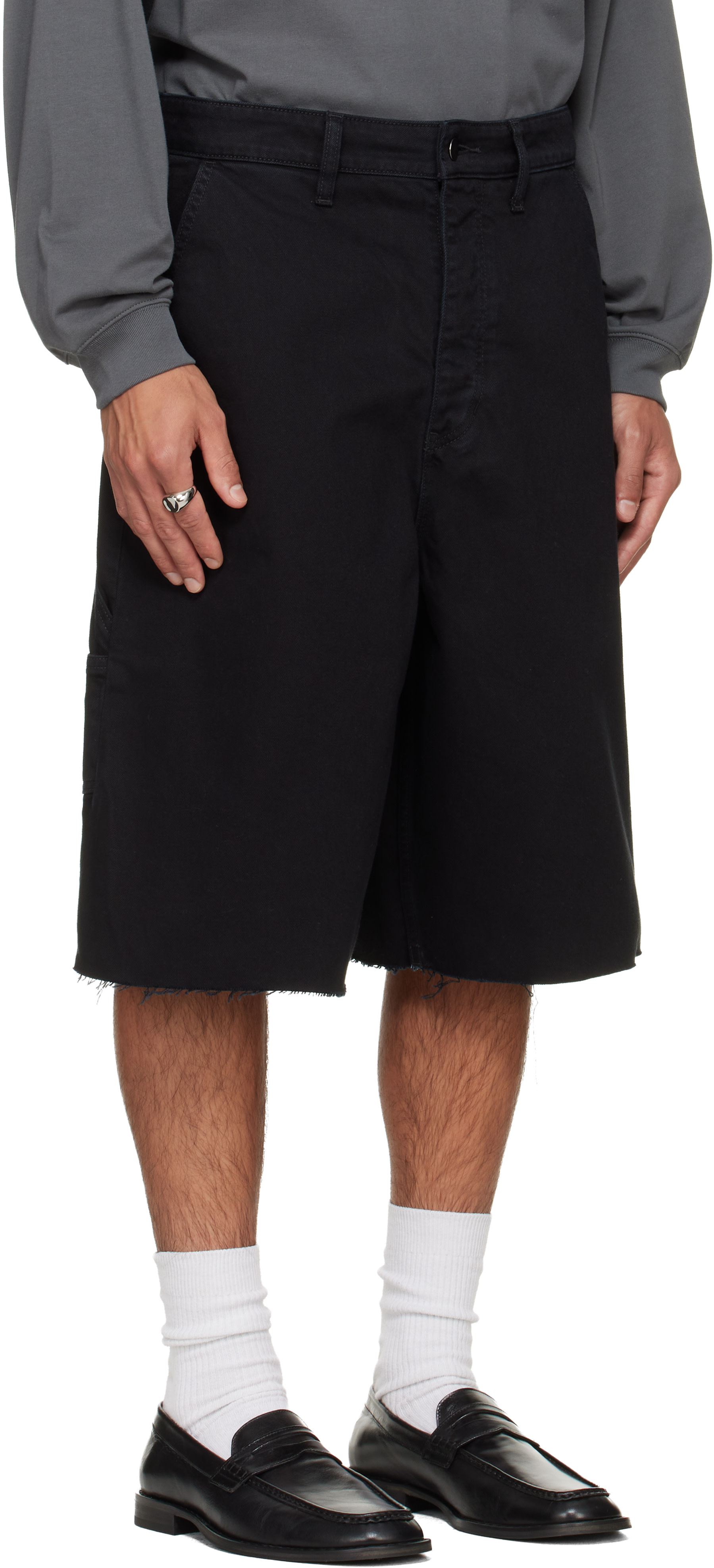 Fear of God ESSENTIALS - Short noir à cinq poches et à bords bruts