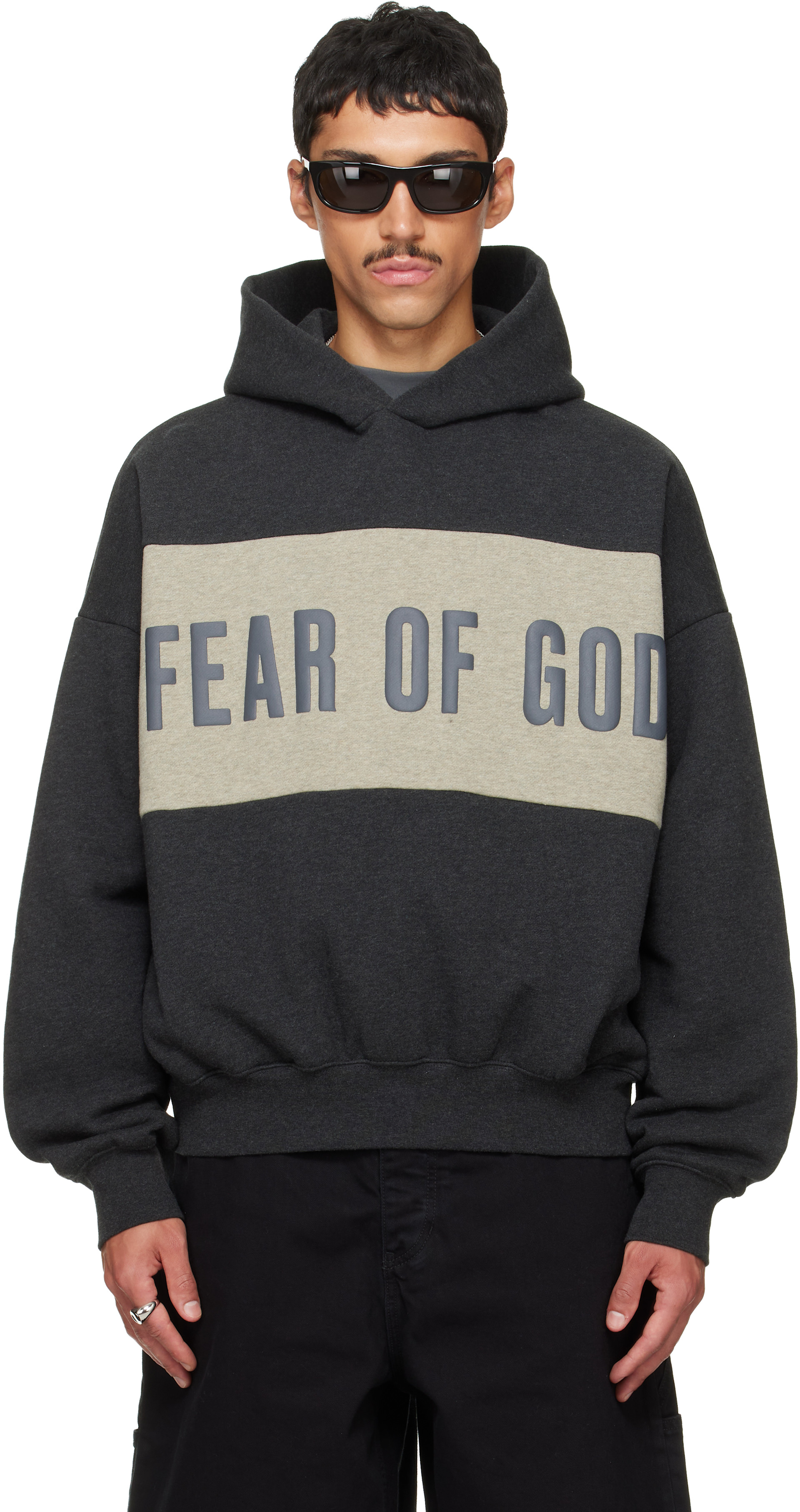 Fear of God ESSENTIALS - Pull à capuche décontracté et écourté gris à panneaux