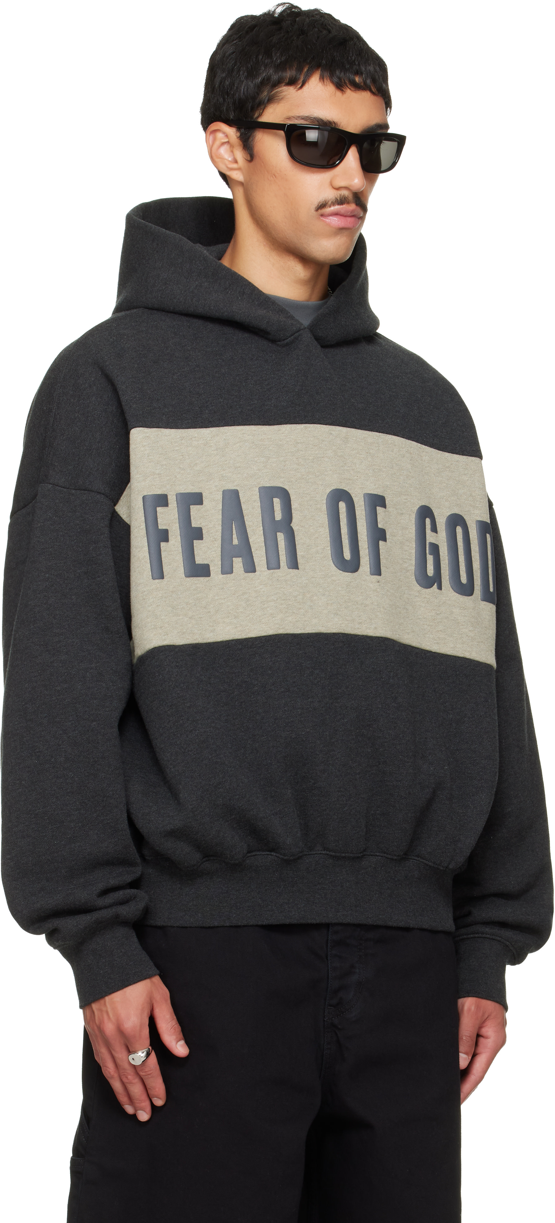 Fear of God ESSENTIALS - Pull à capuche décontracté et écourté gris à panneaux