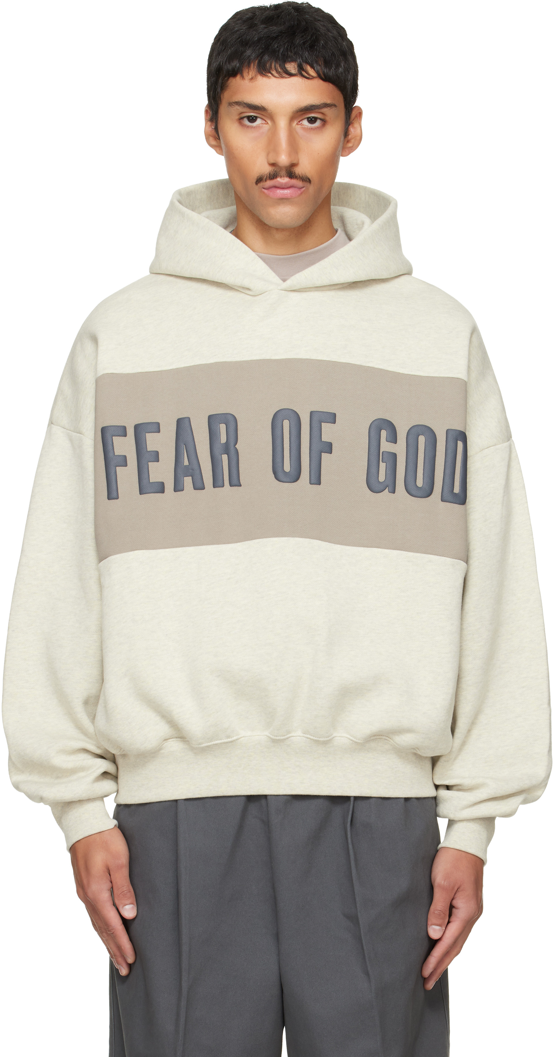 Fear of God ESSENTIALS - 그레이 크롭 릴랙스 패널 후디