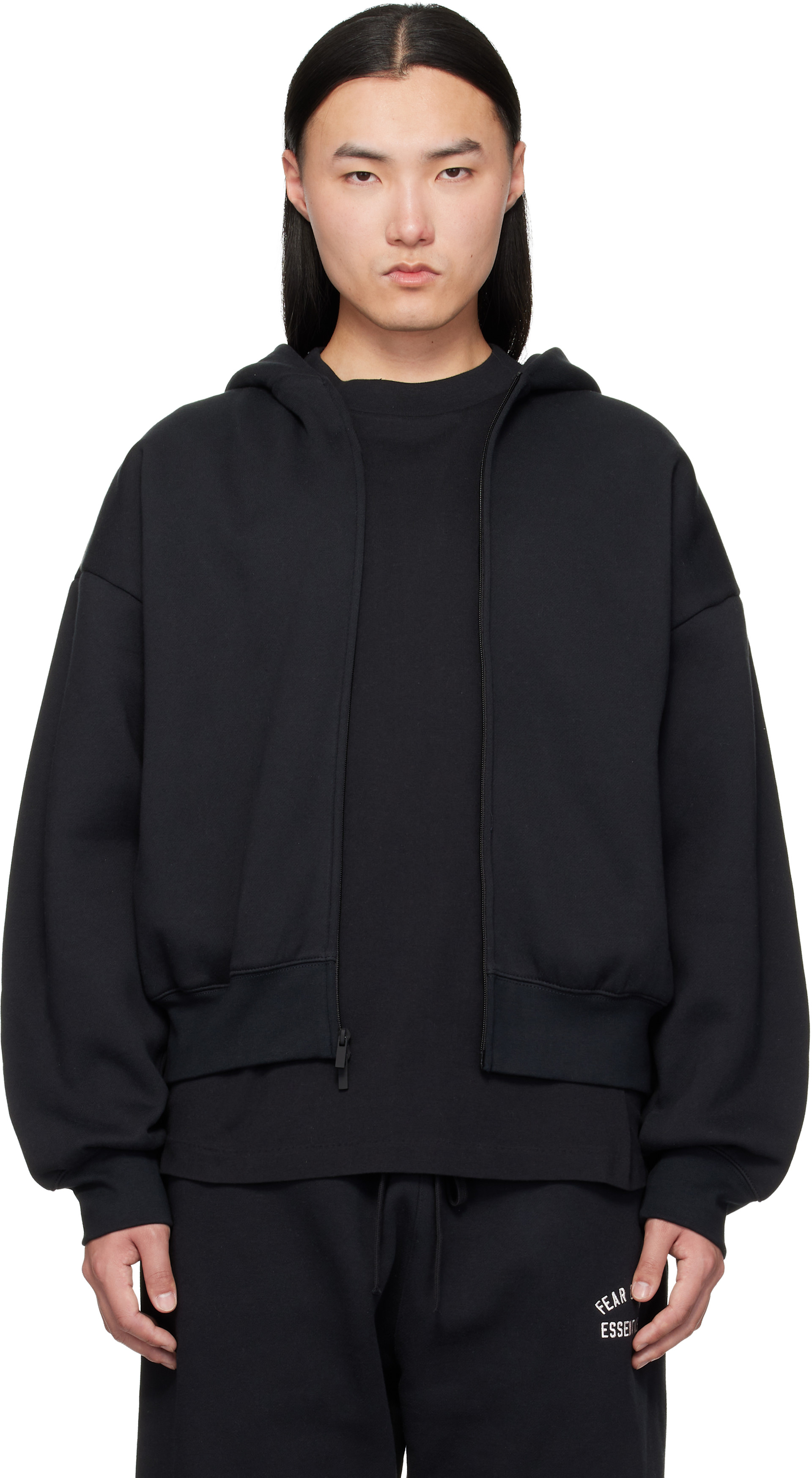 Fear of God ESSENTIALS - Pull à capuche noir à glissière