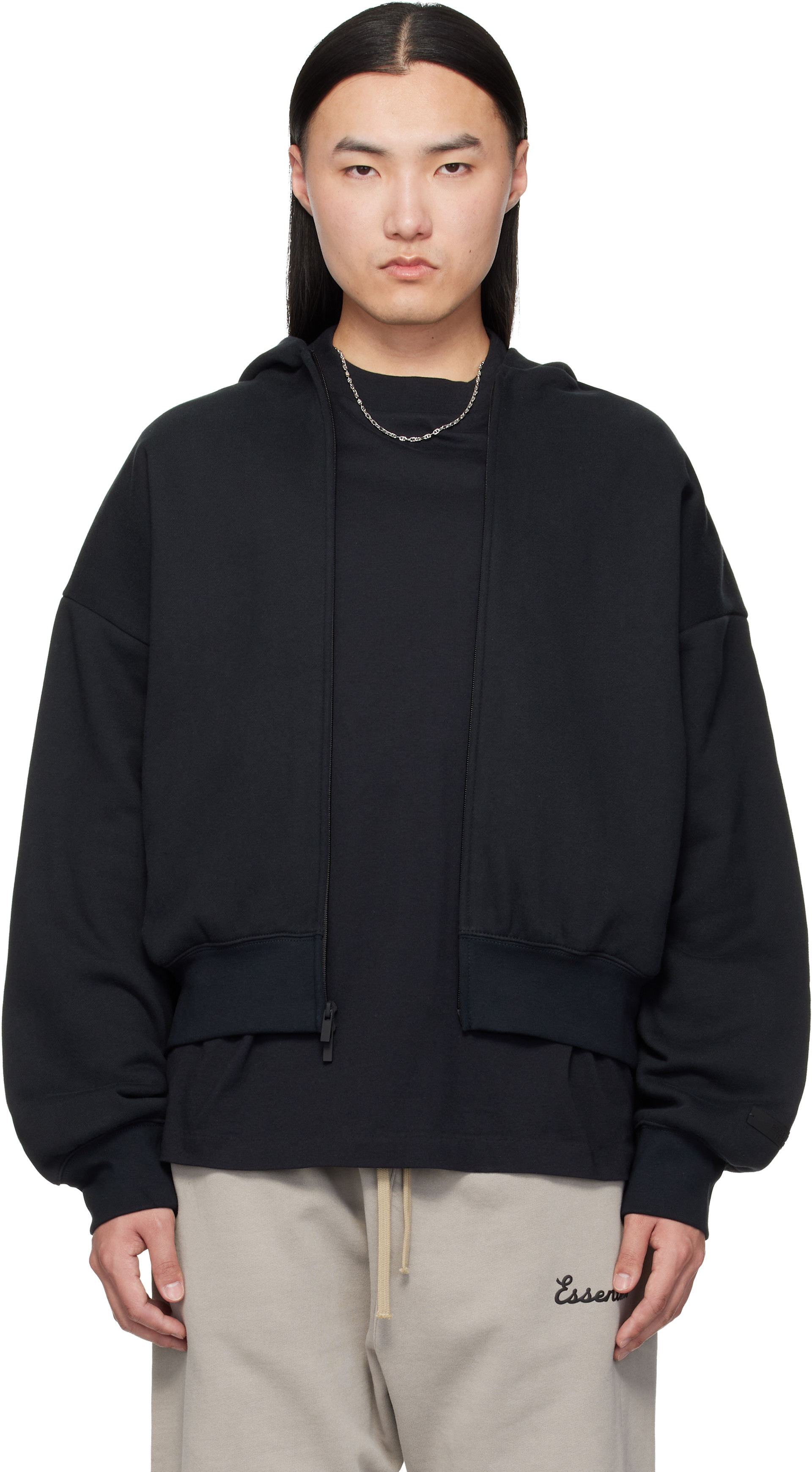 Fear of God ESSENTIALS - Pull à capuche noir à glissière