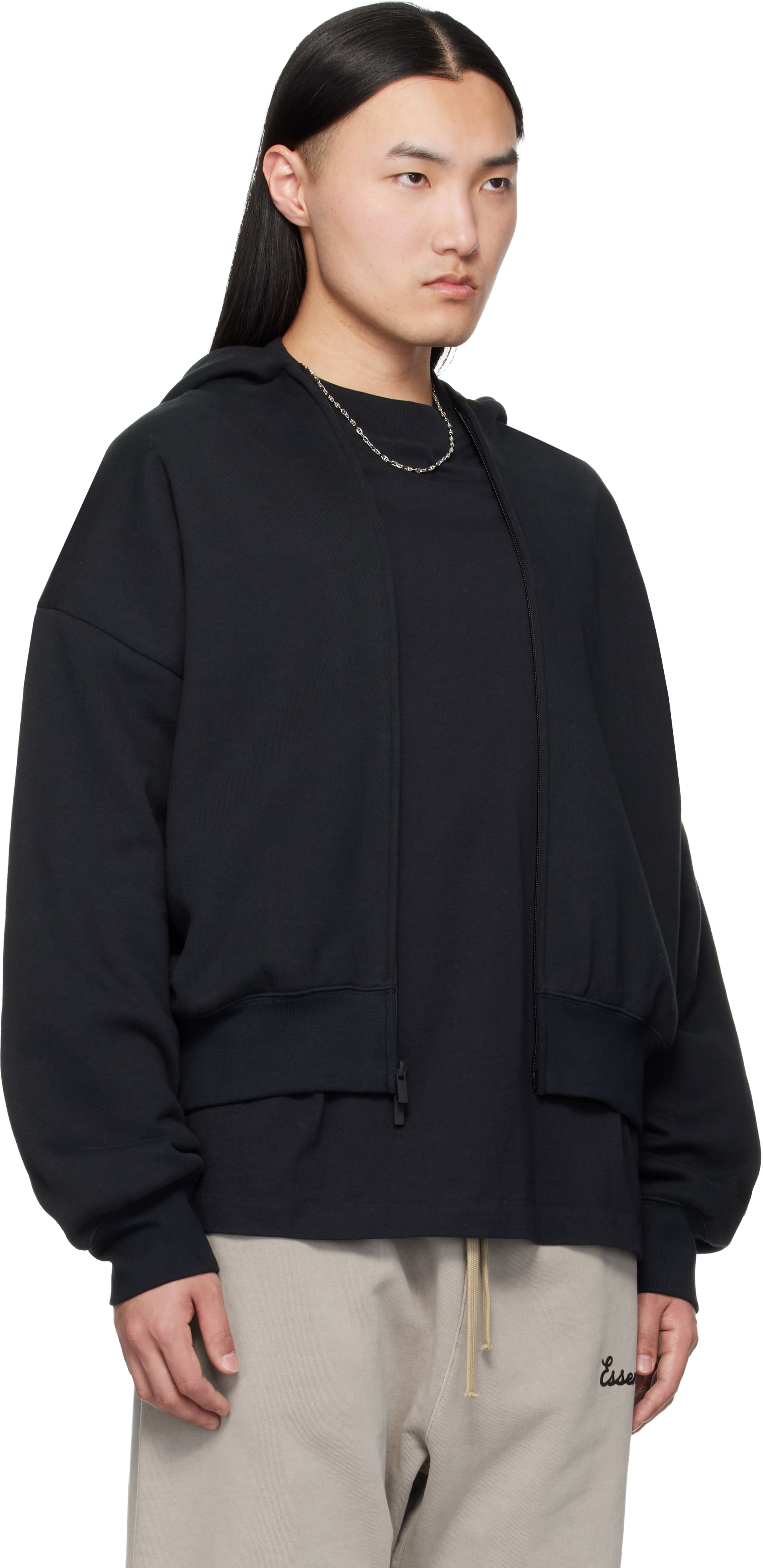 Fear of God ESSENTIALS - Pull à capuche noir à glissière