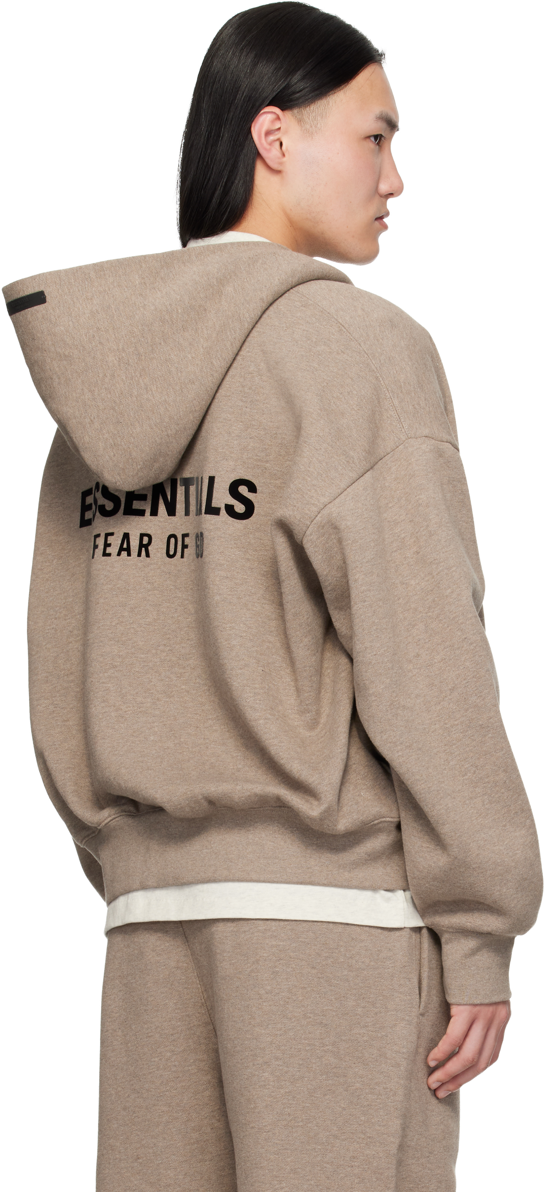 Fear of God ESSENTIALS - Pull à capuche beige à coupe classique et à glissière