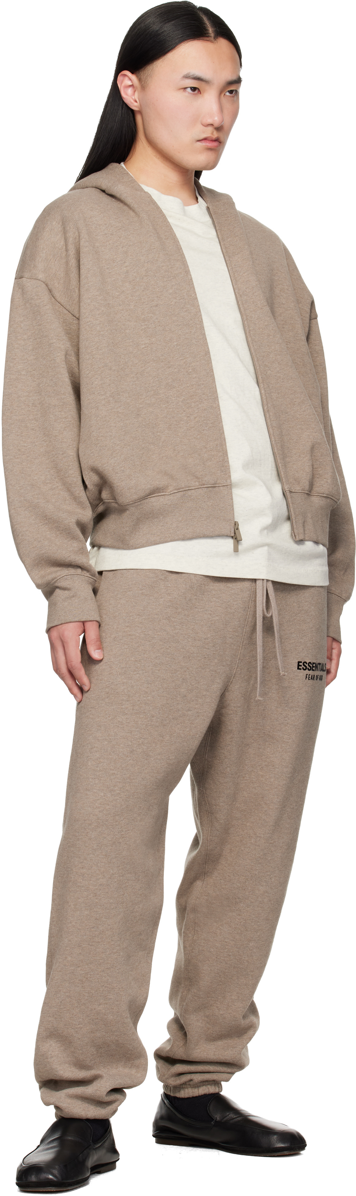 Fear of God ESSENTIALS - Pull à capuche beige à coupe classique et à glissière