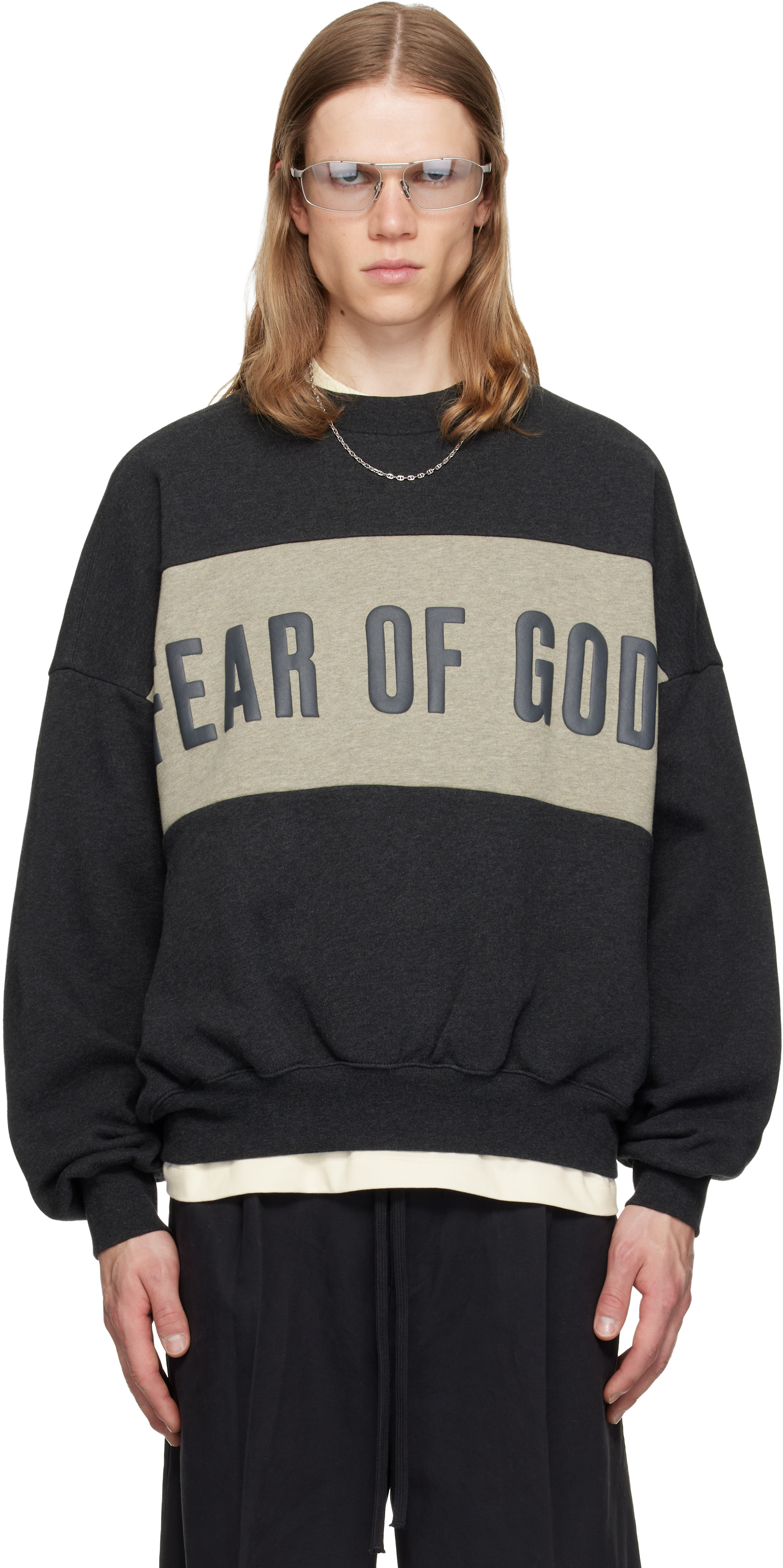 Fear of God ESSENTIALS - Pull molletonné écourté décontracté gris à panneaux
