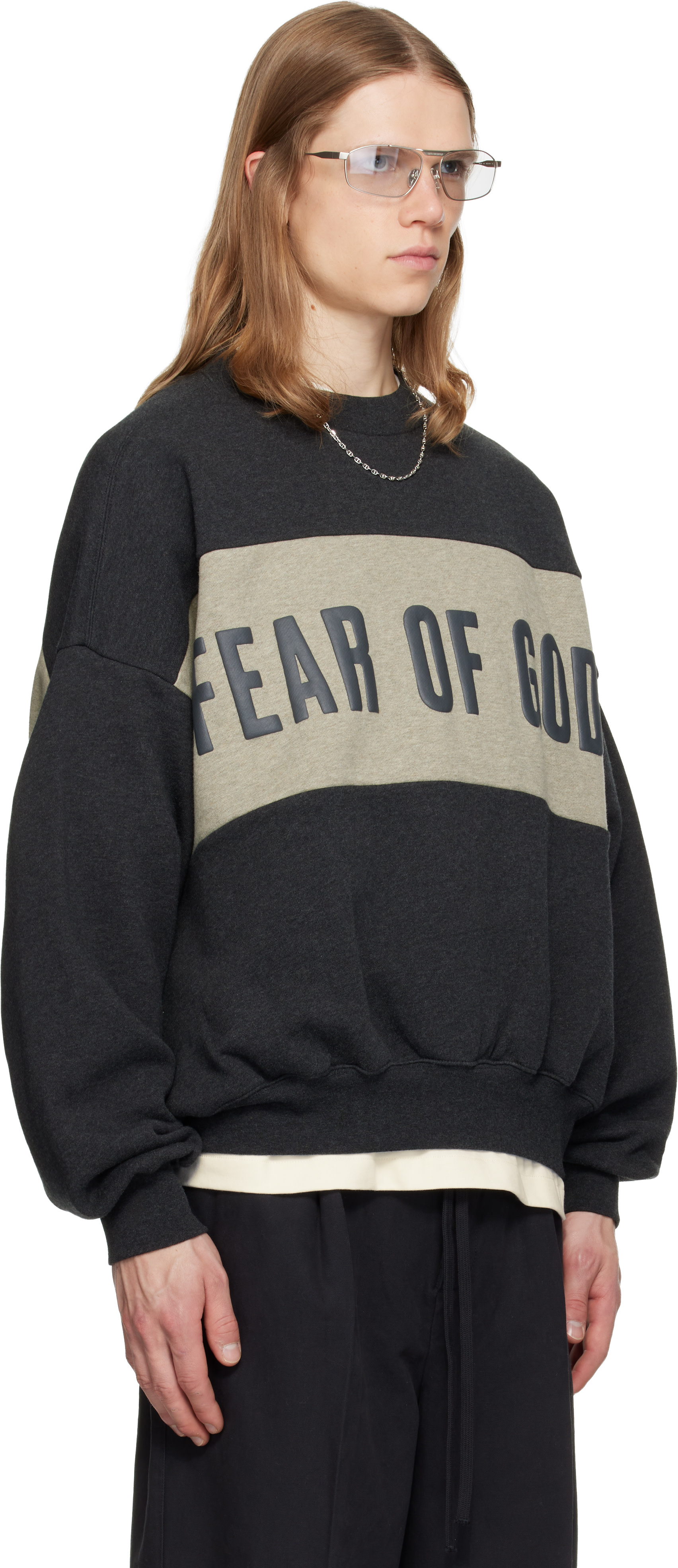 Fear of God ESSENTIALS - Pull molletonné écourté décontracté gris à panneaux