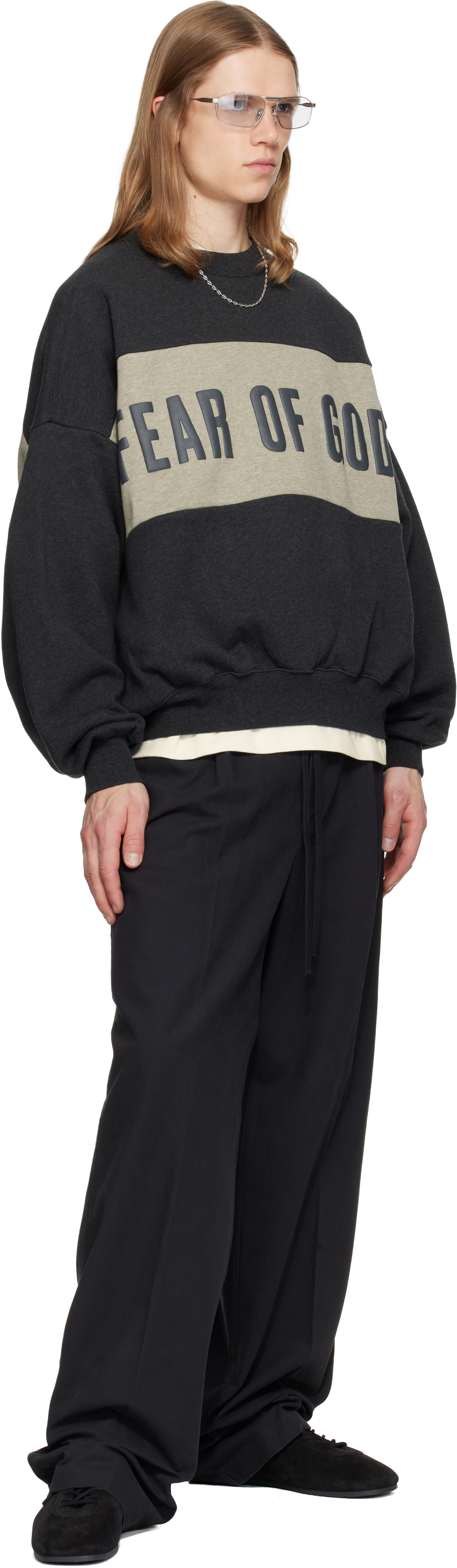 Fear of God ESSENTIALS - 그레이 크롭 릴랙스 패널 스웨트셔츠
