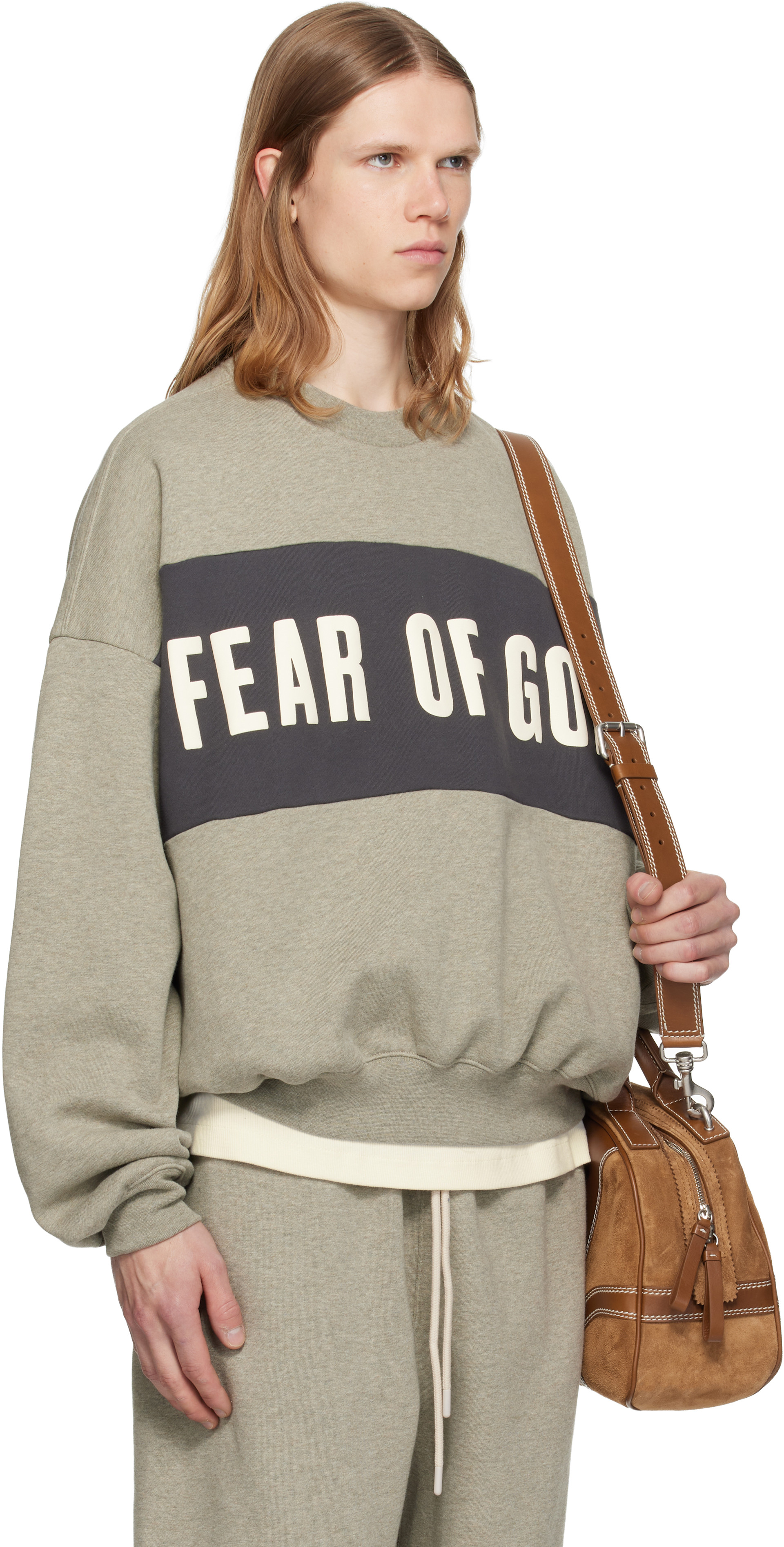 Fear of God ESSENTIALS - 그레이 크롭 릴랙스 패널 스웨트셔츠