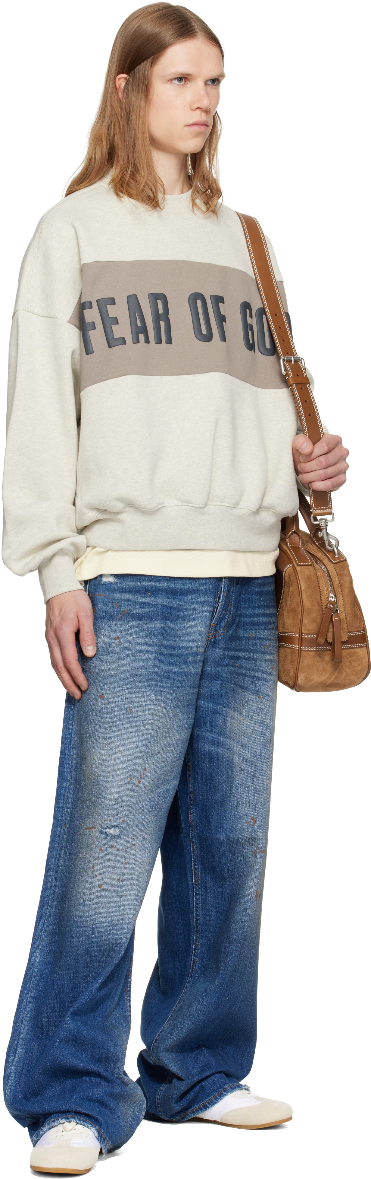 Fear of God ESSENTIALS - 그레이 크롭 릴랙스 패널 스웨트셔츠
