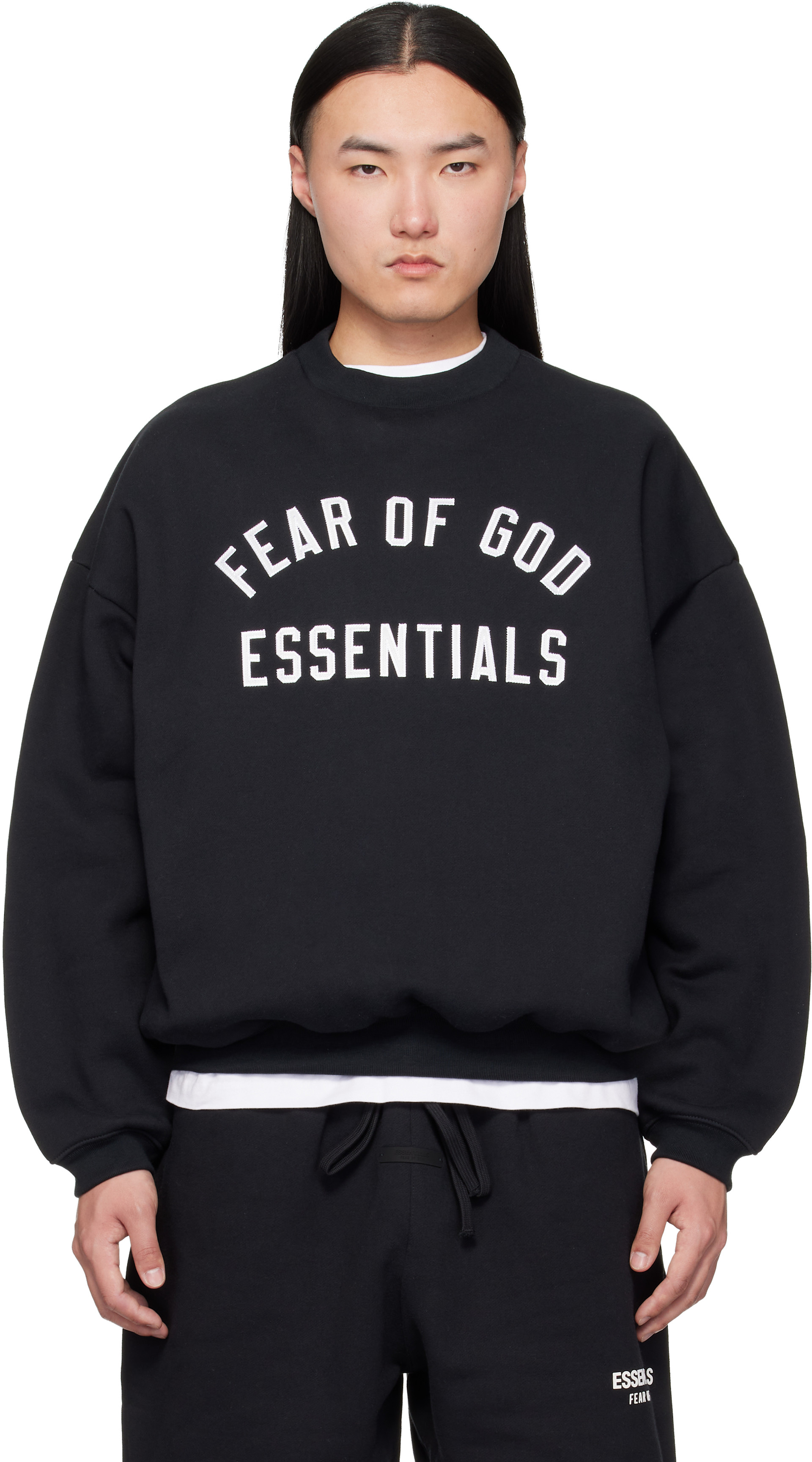 Fear of God ESSENTIALS - Black Varsity 90s Crewneck Sweatshirt