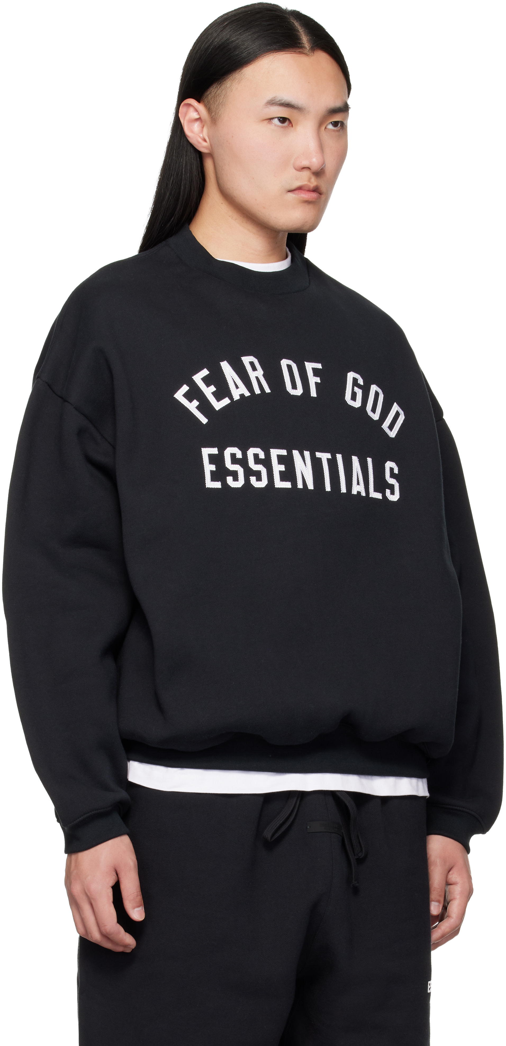 Fear of God ESSENTIALS - Black Varsity 90s Crewneck Sweatshirt