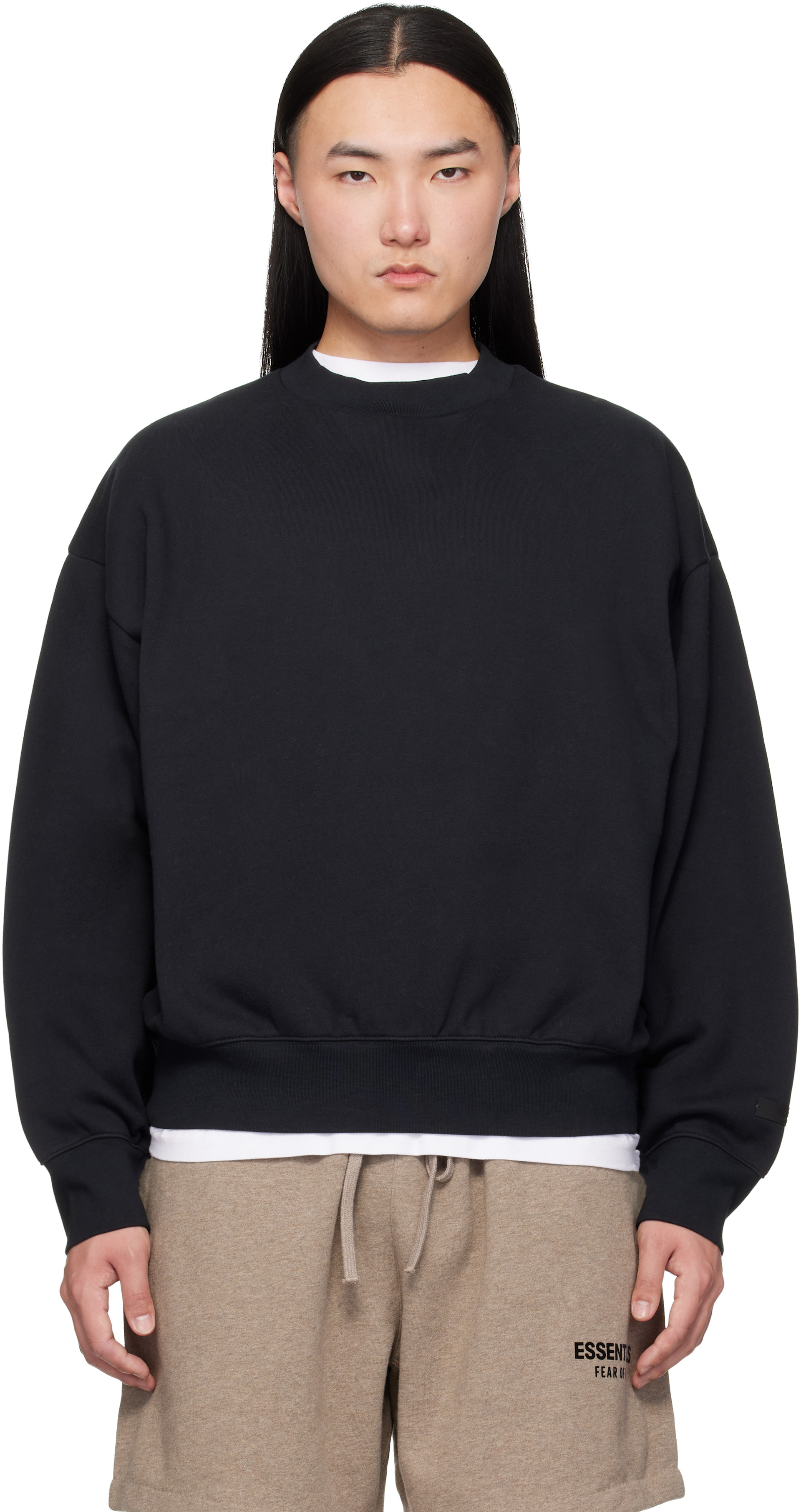 Fear of God ESSENTIALS - Pull molletonné noir à coupe classique et à col ras du cou