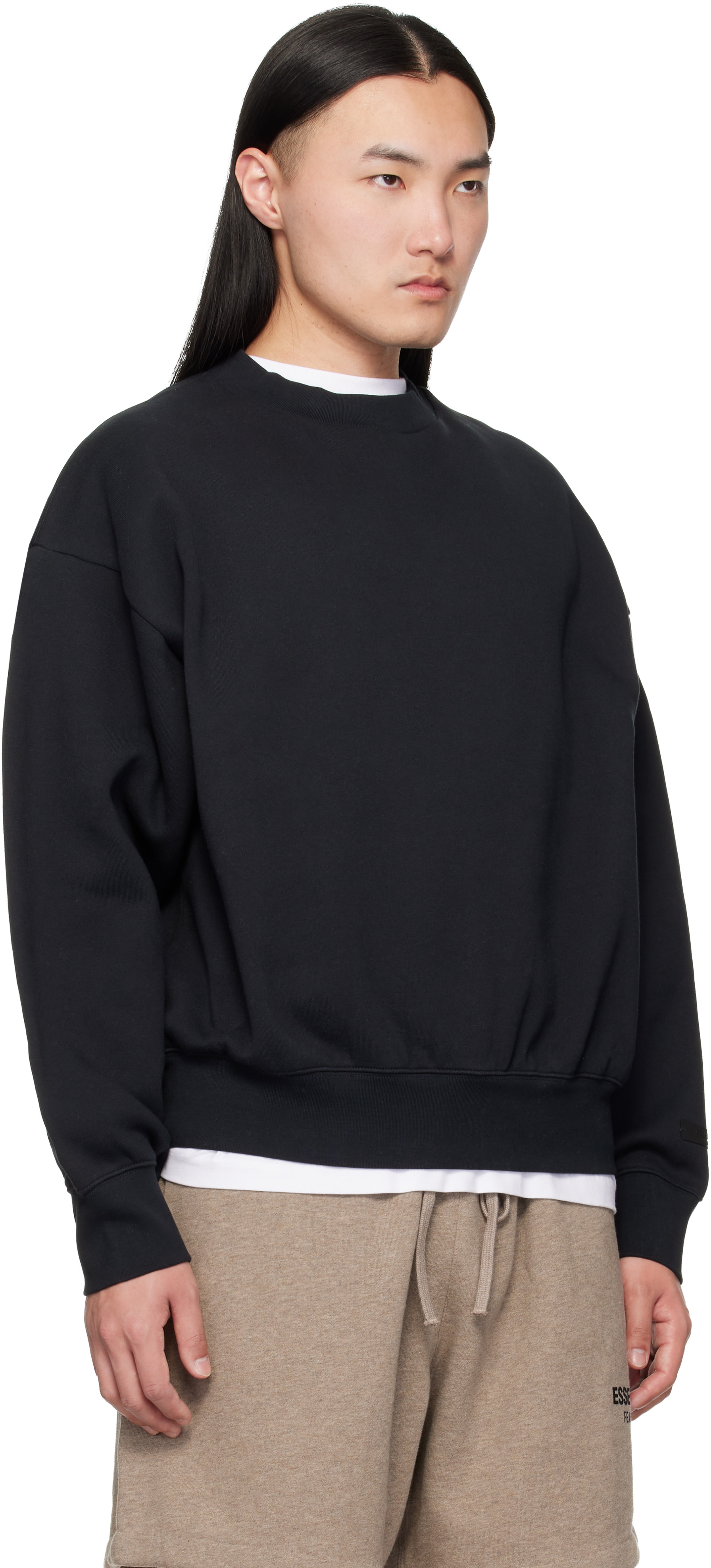 Fear of God ESSENTIALS - Pull molletonné noir à coupe classique et à col ras du cou