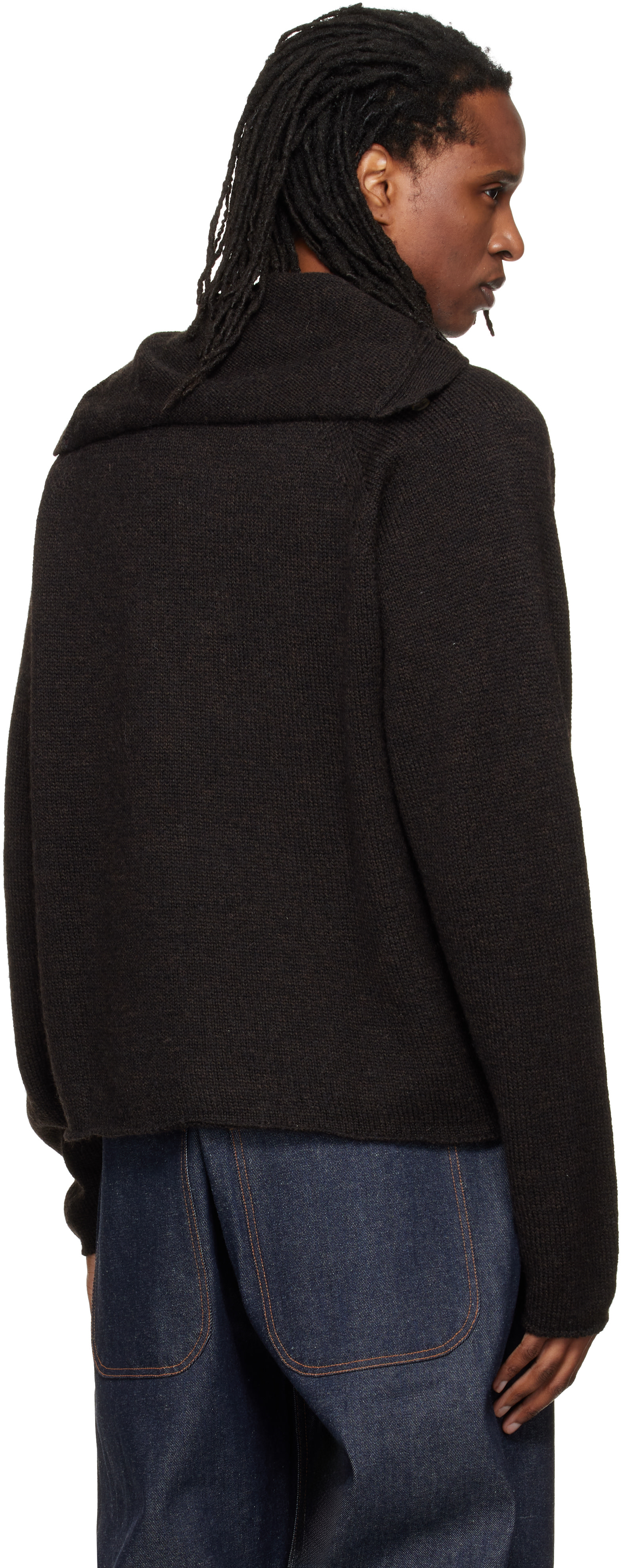 YMC - Pull Runaway brun à col cheminée