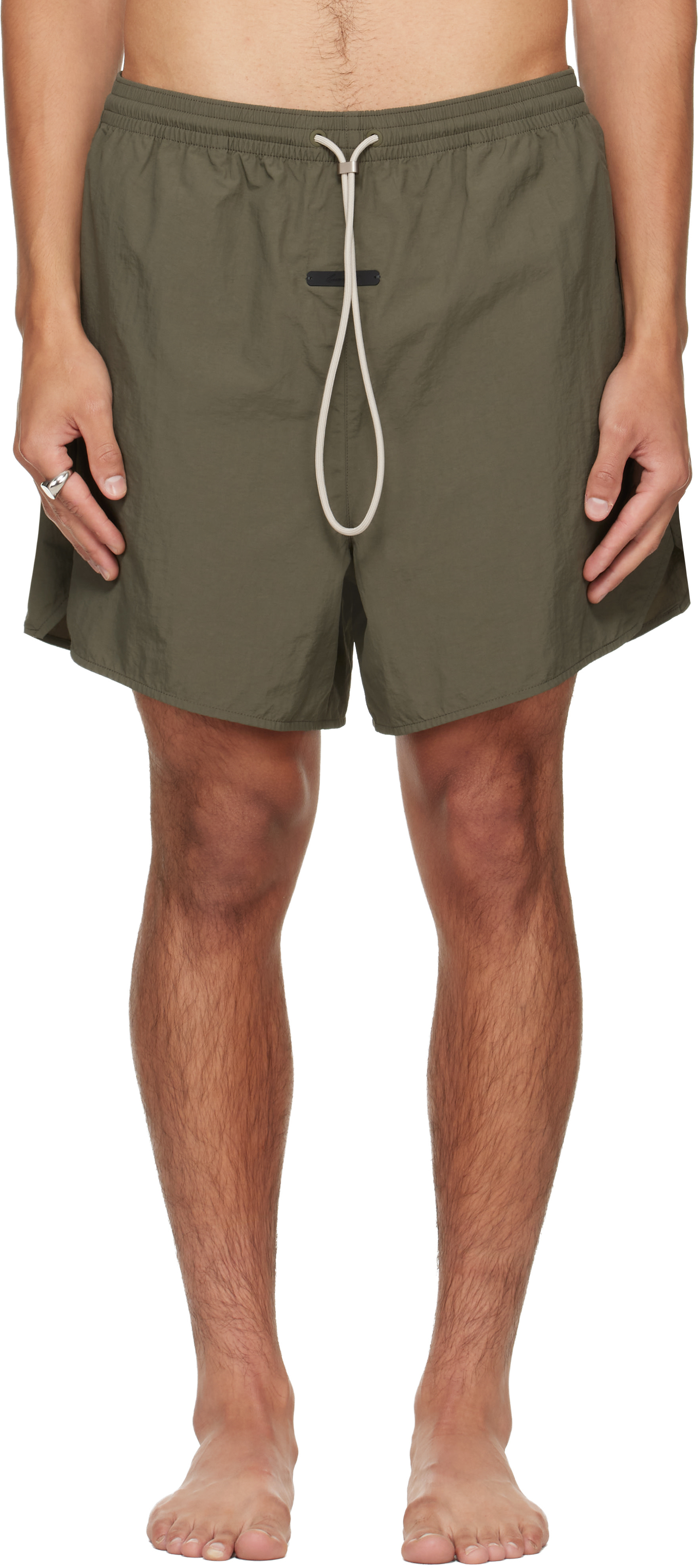 Fear of God ESSENTIALS - Khaki Logo Patch Swim Shorts