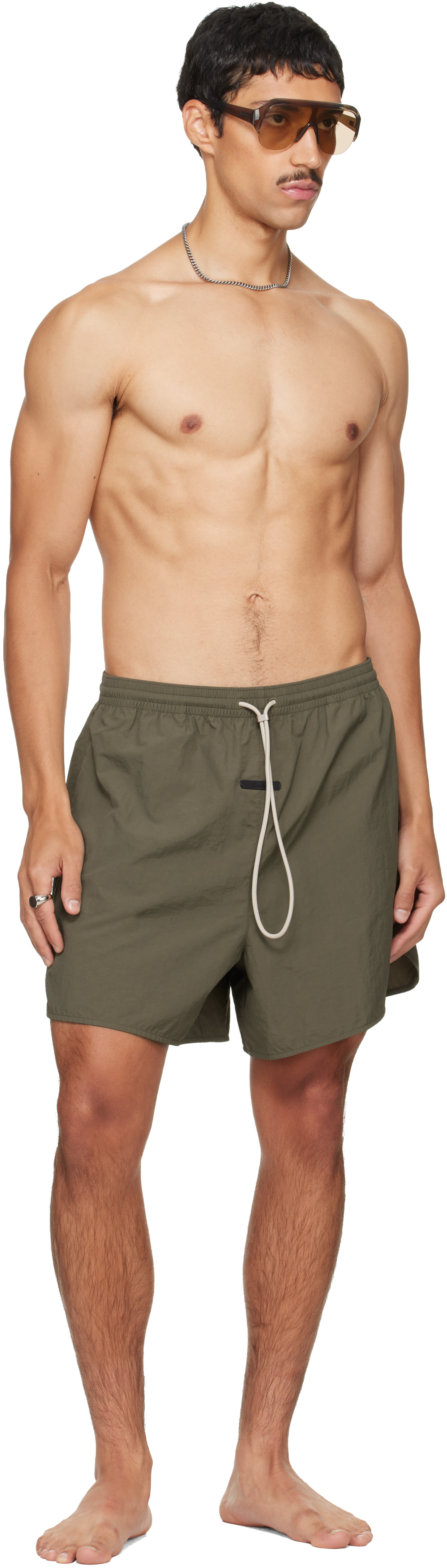 Fear of God ESSENTIALS - Khaki Logo Patch Swim Shorts